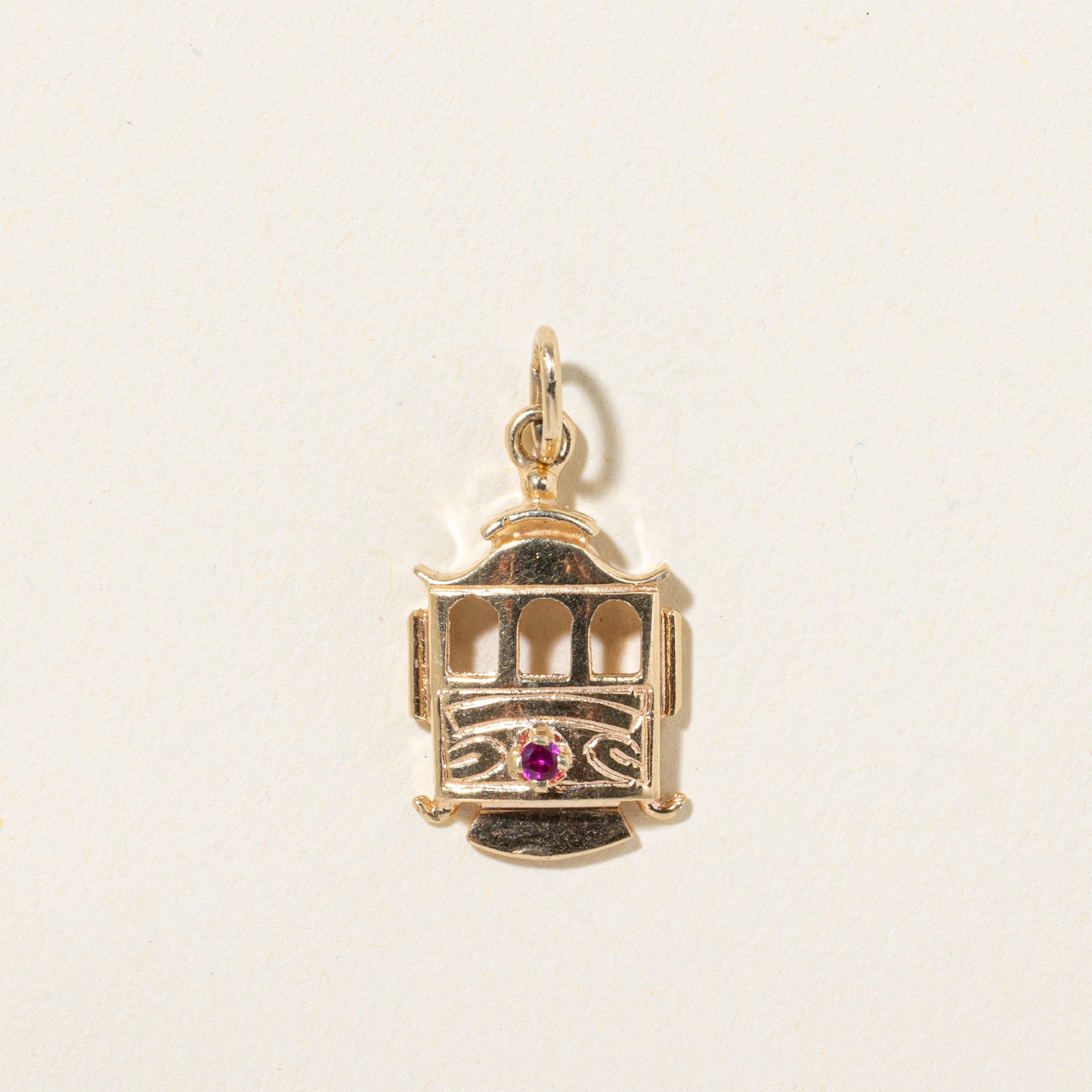 14k Ruby Gondola Engraved Charm | 0.012ct