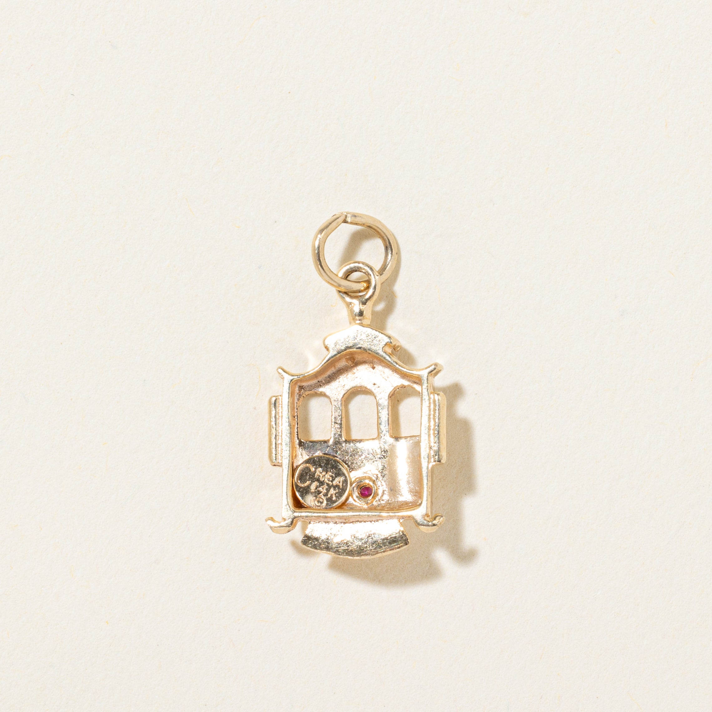 14k Ruby Gondola Engraved Charm | 0.012ct