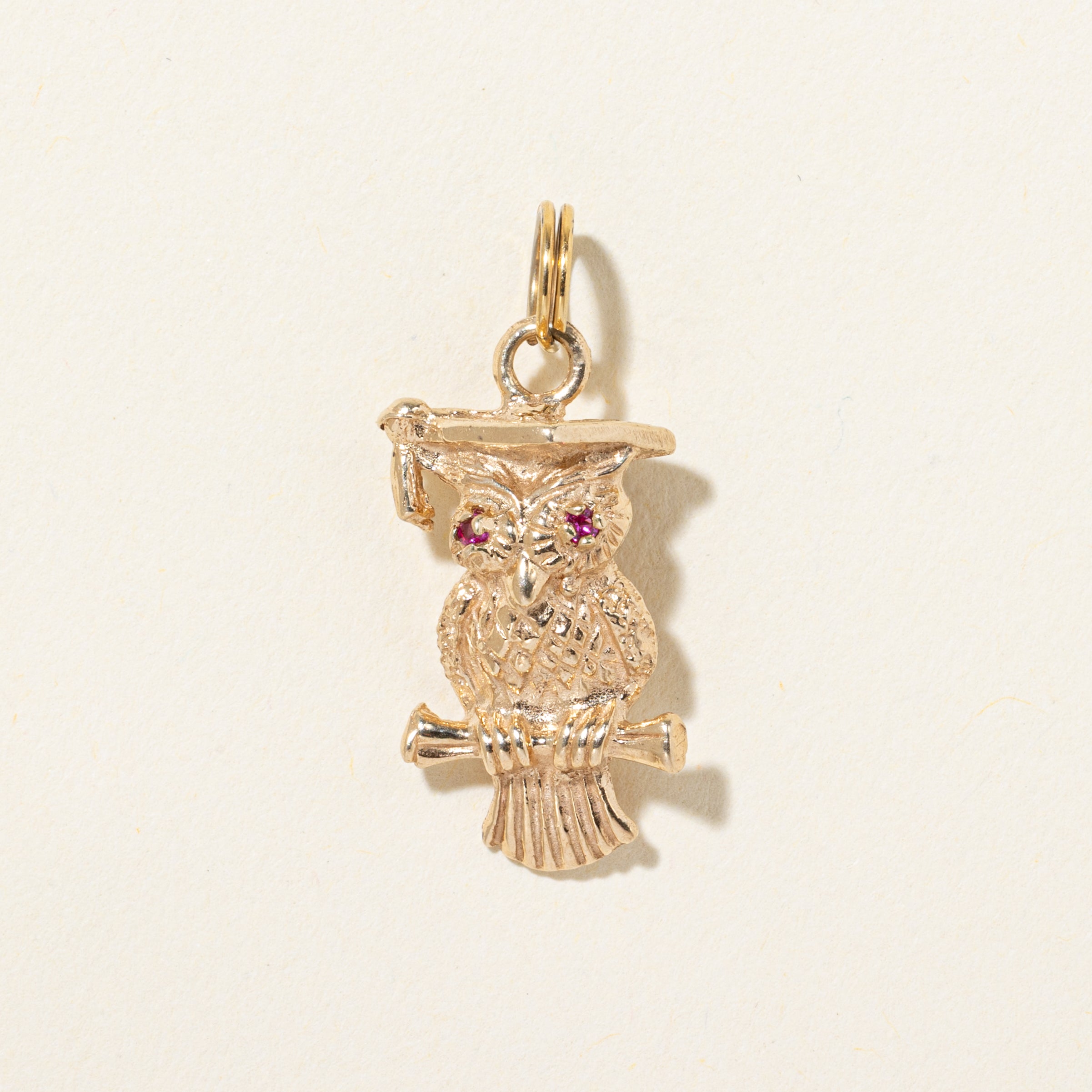 10k Ruby Textured Wise Owl Charm | 0.006ct