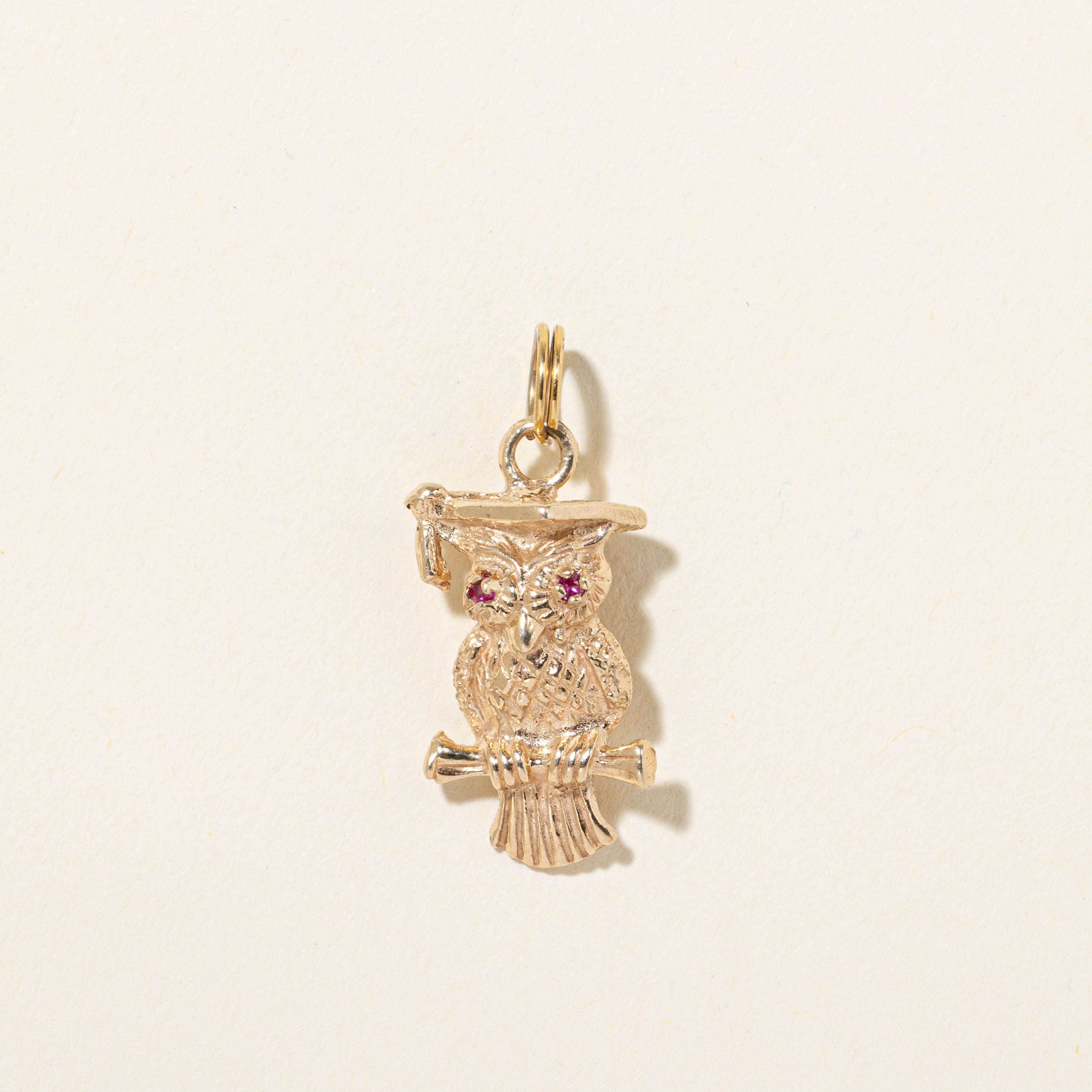 10k Ruby Textured Wise Owl Charm | 0.006ct