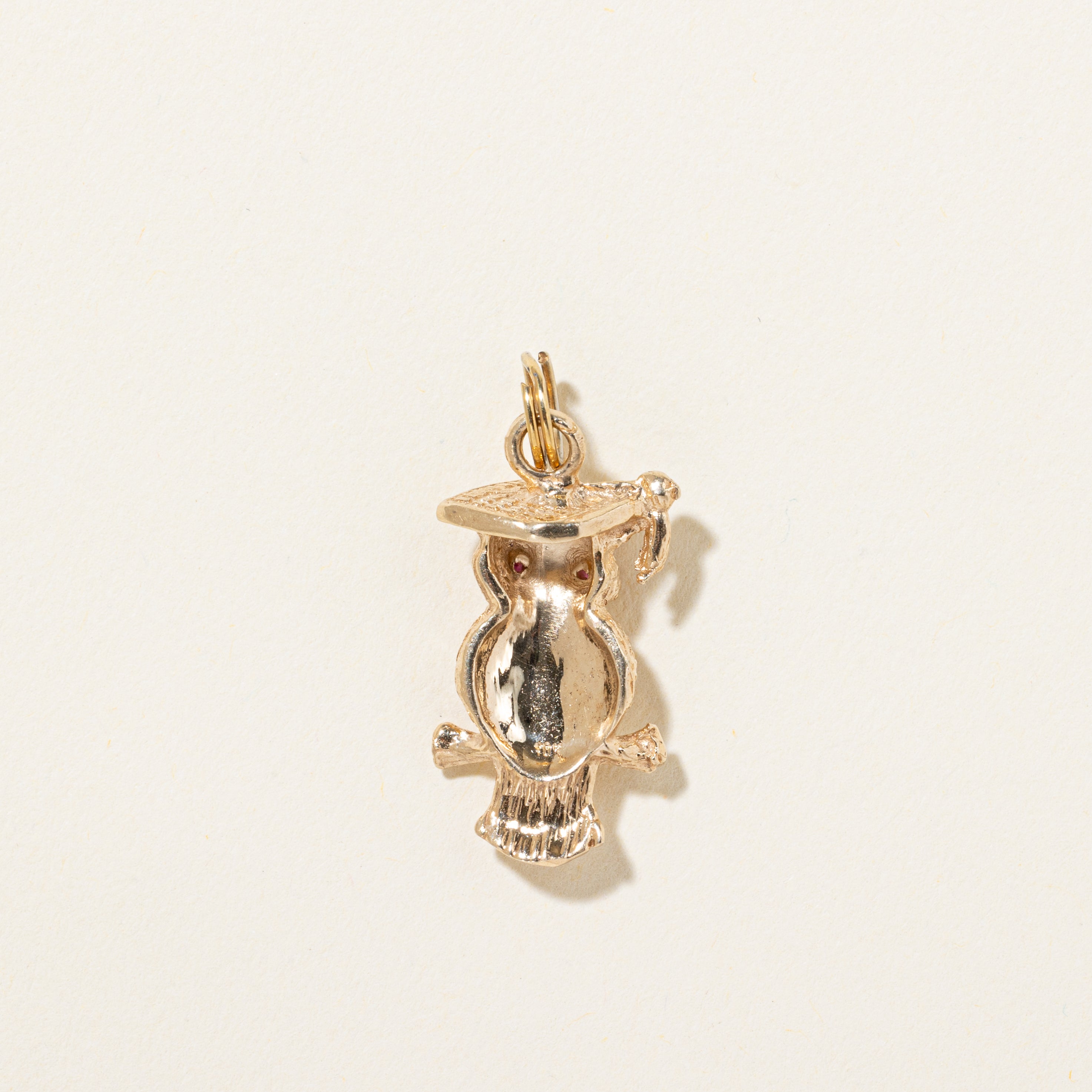 10k Ruby Textured Wise Owl Charm | 0.006ct