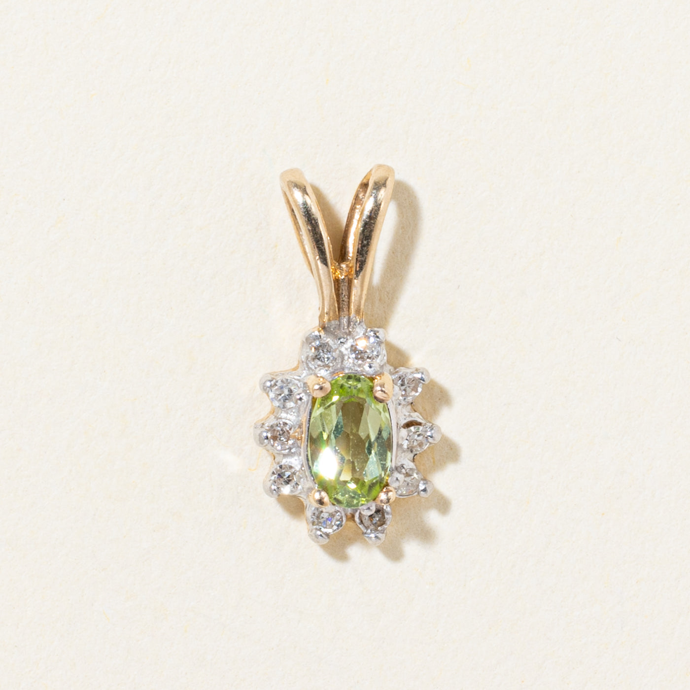 10k Peridot & Diamond Halo Pendant