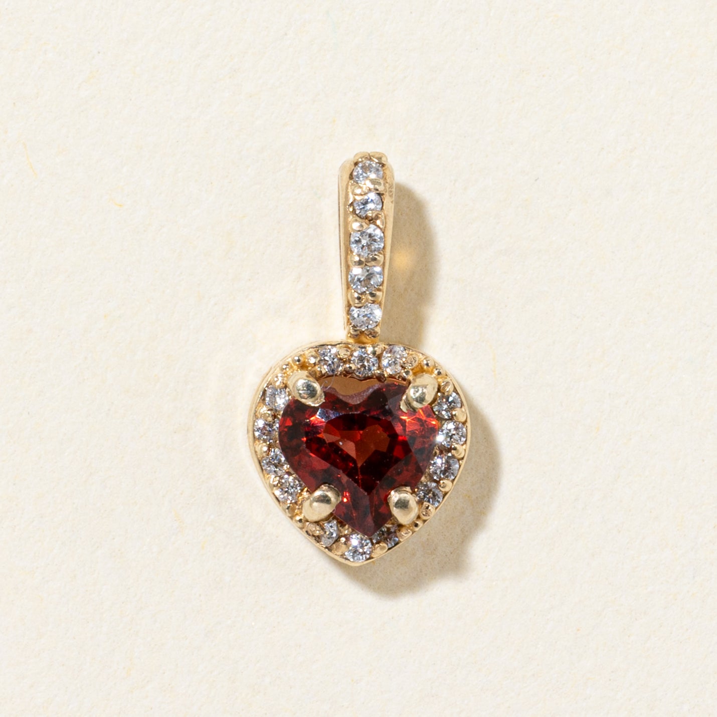 10k Heart Cut Garnet & Diamond Halo Pendant