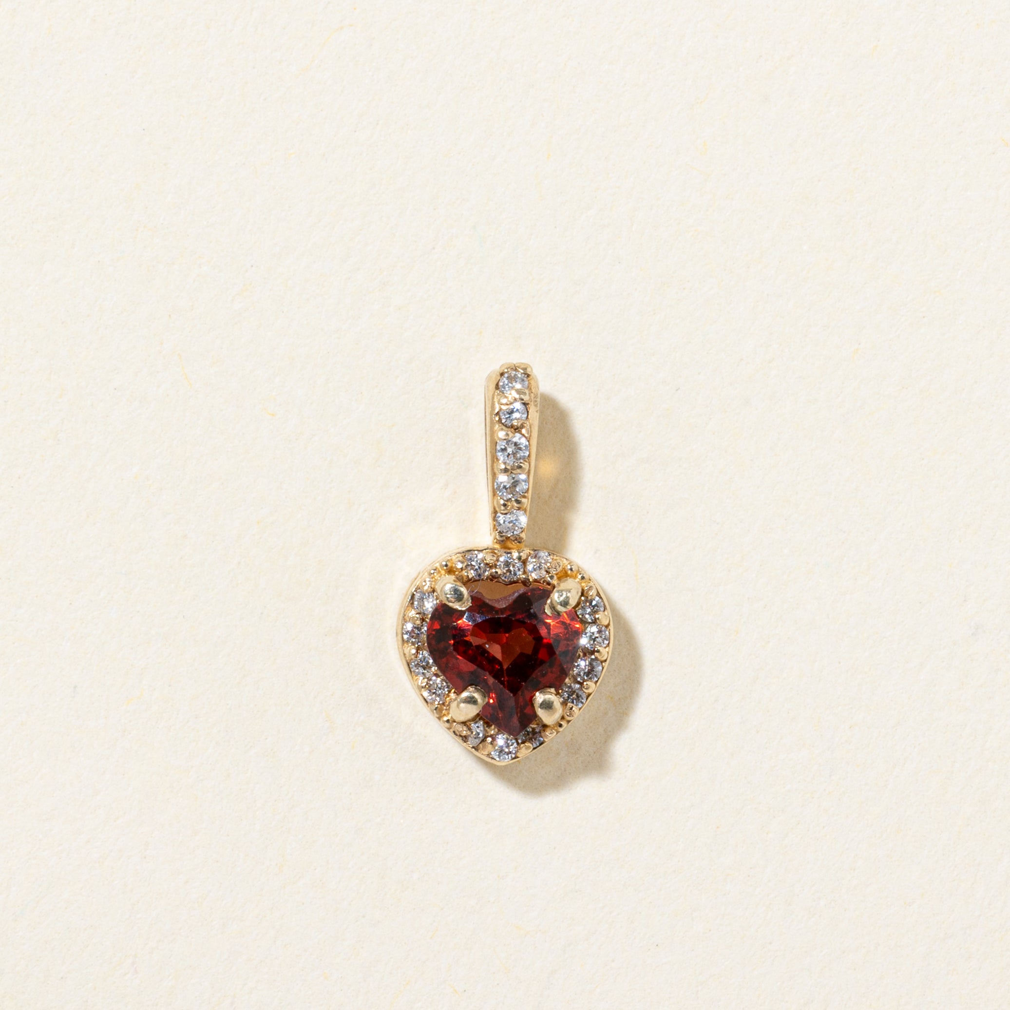 10k Heart Cut Garnet & Diamond Halo Pendant