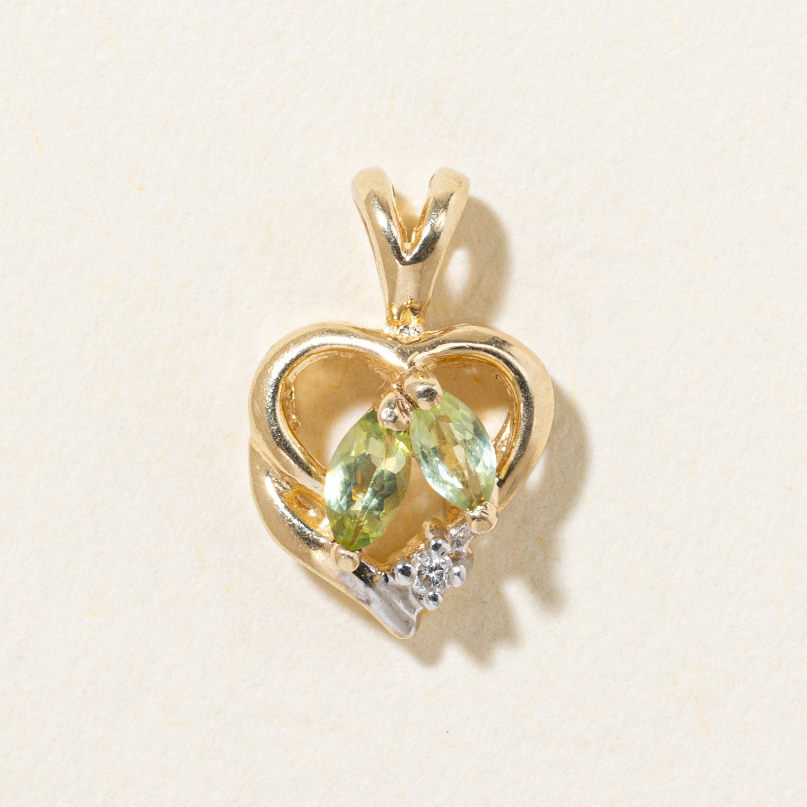 10k Peridot & Diamond Heart Pendant