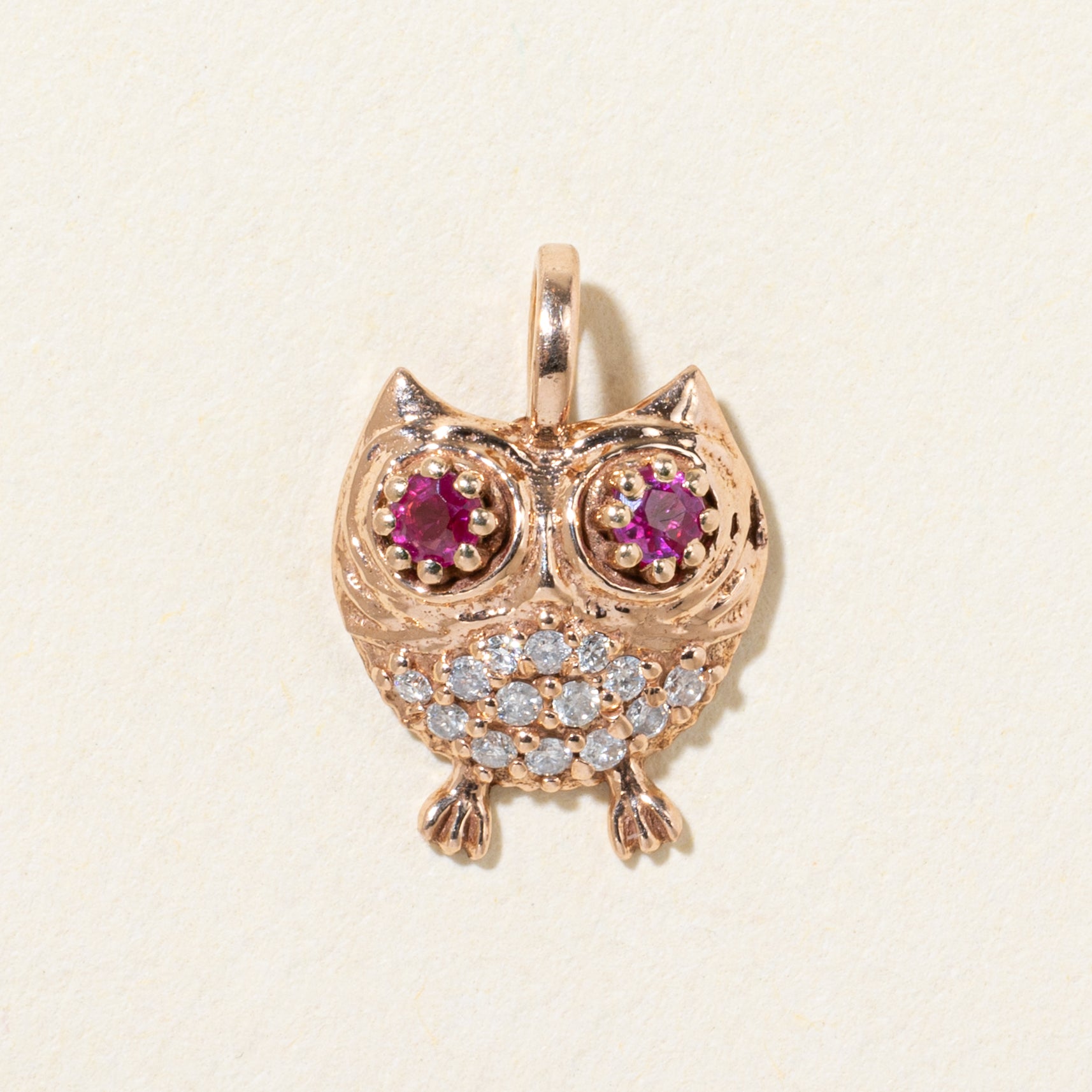 10k Ruby & Diamond Owl Pendant