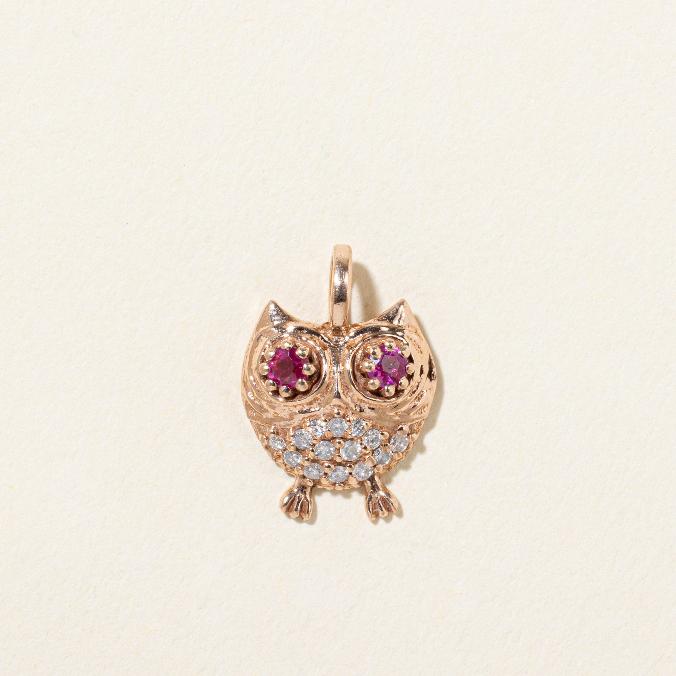 10k Ruby & Diamond Owl Pendant