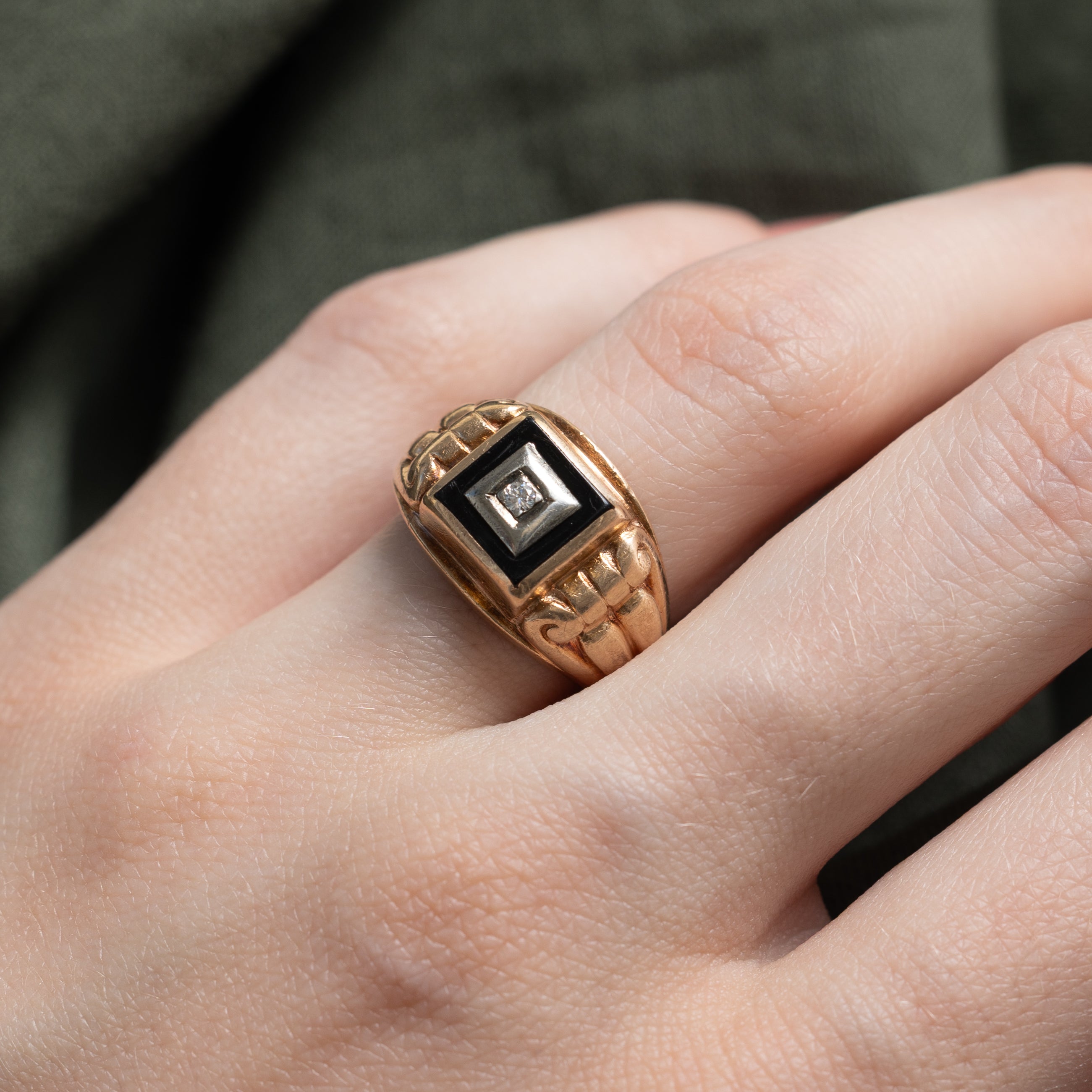 10k Square Onyx & Diamond Signet Ring | 0.71ct | SZ 5.25