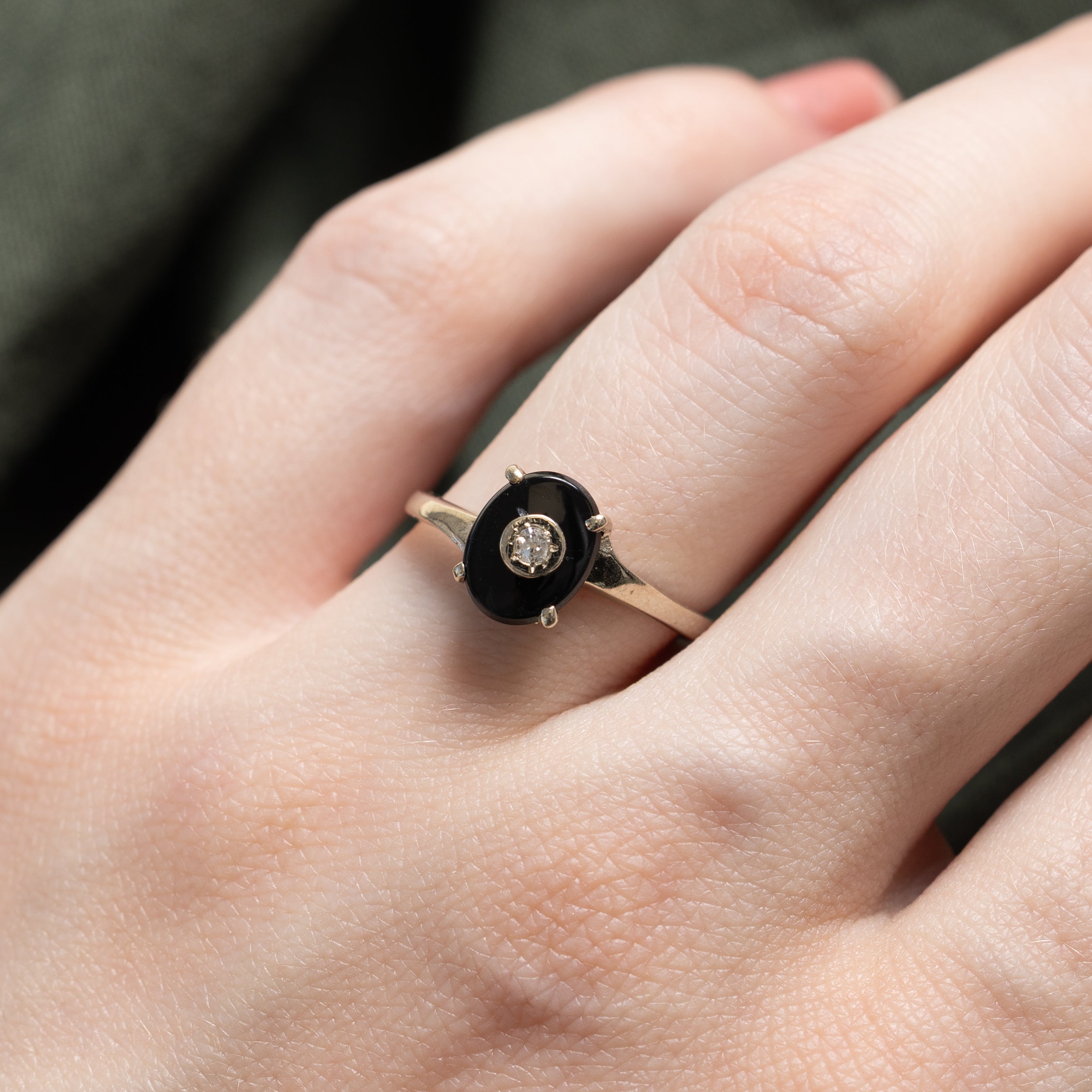 14k Oval Onyx & Diamond Bypass Ring | 1.24ct | SZ 6