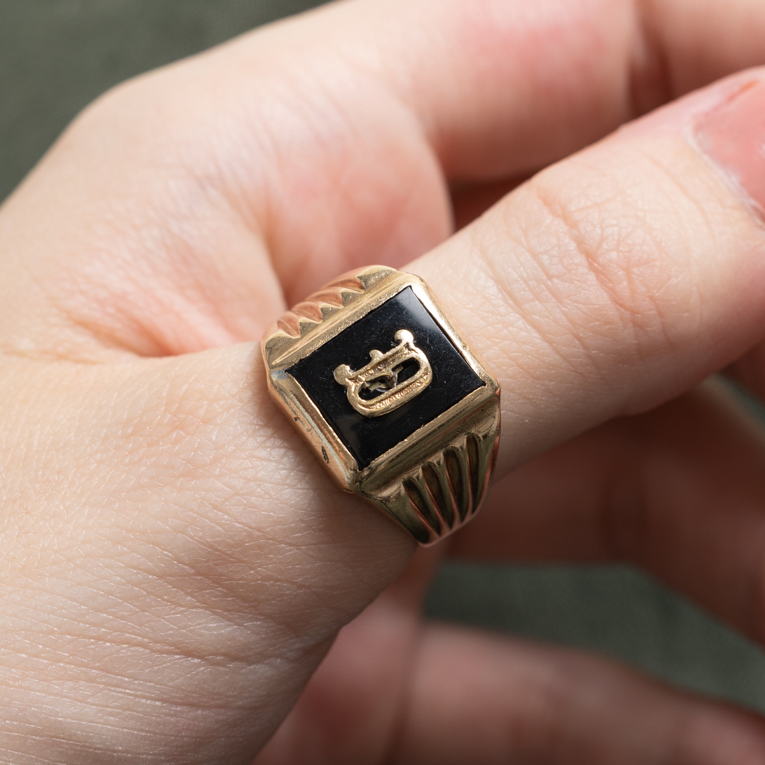 Vintage Canadian 10k Onyx "D" Initial Signet Ring | 1.71ct | SZ 9.5