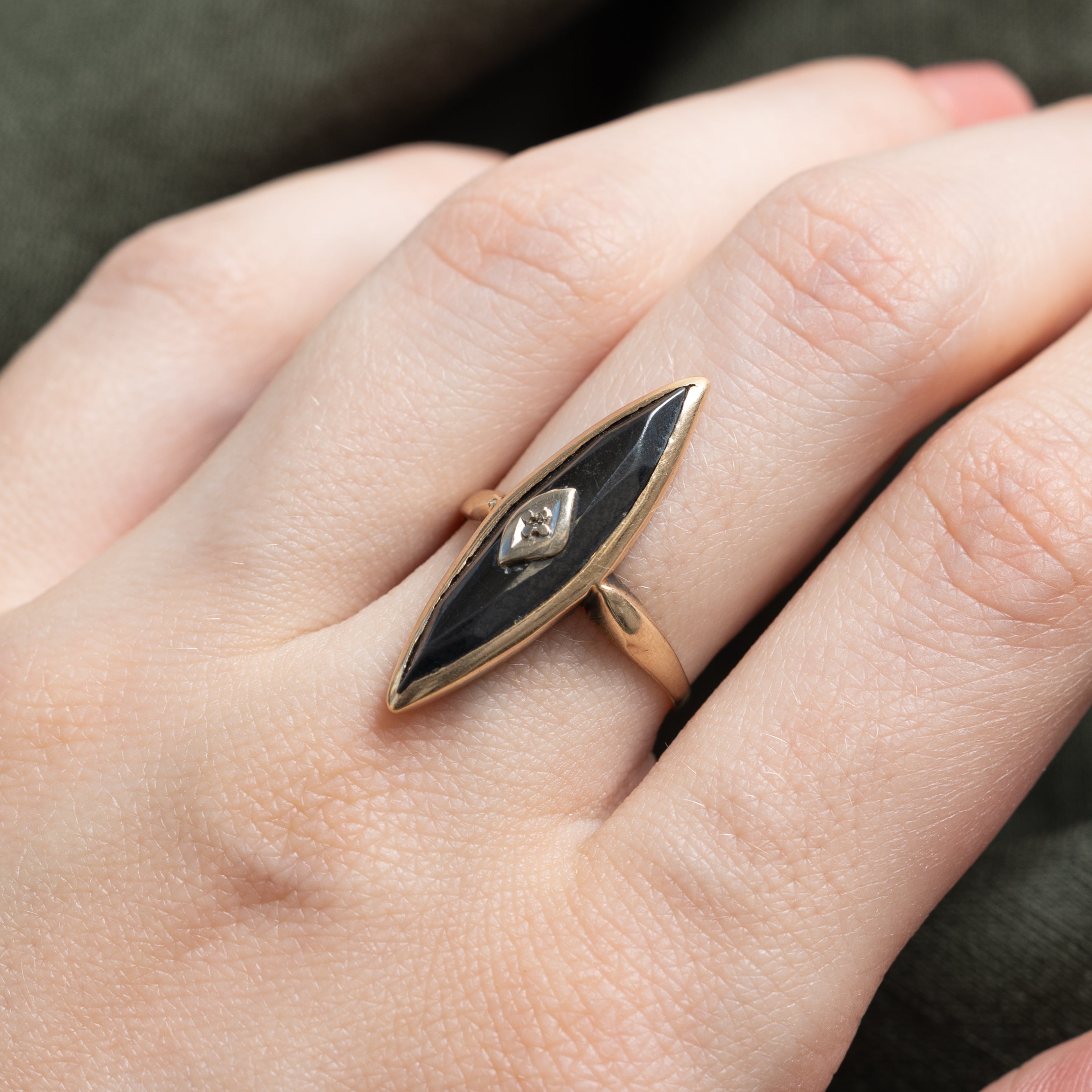 10k Hematite & Diamond Accent Navette Ring | 1.77ct | SZ 6
