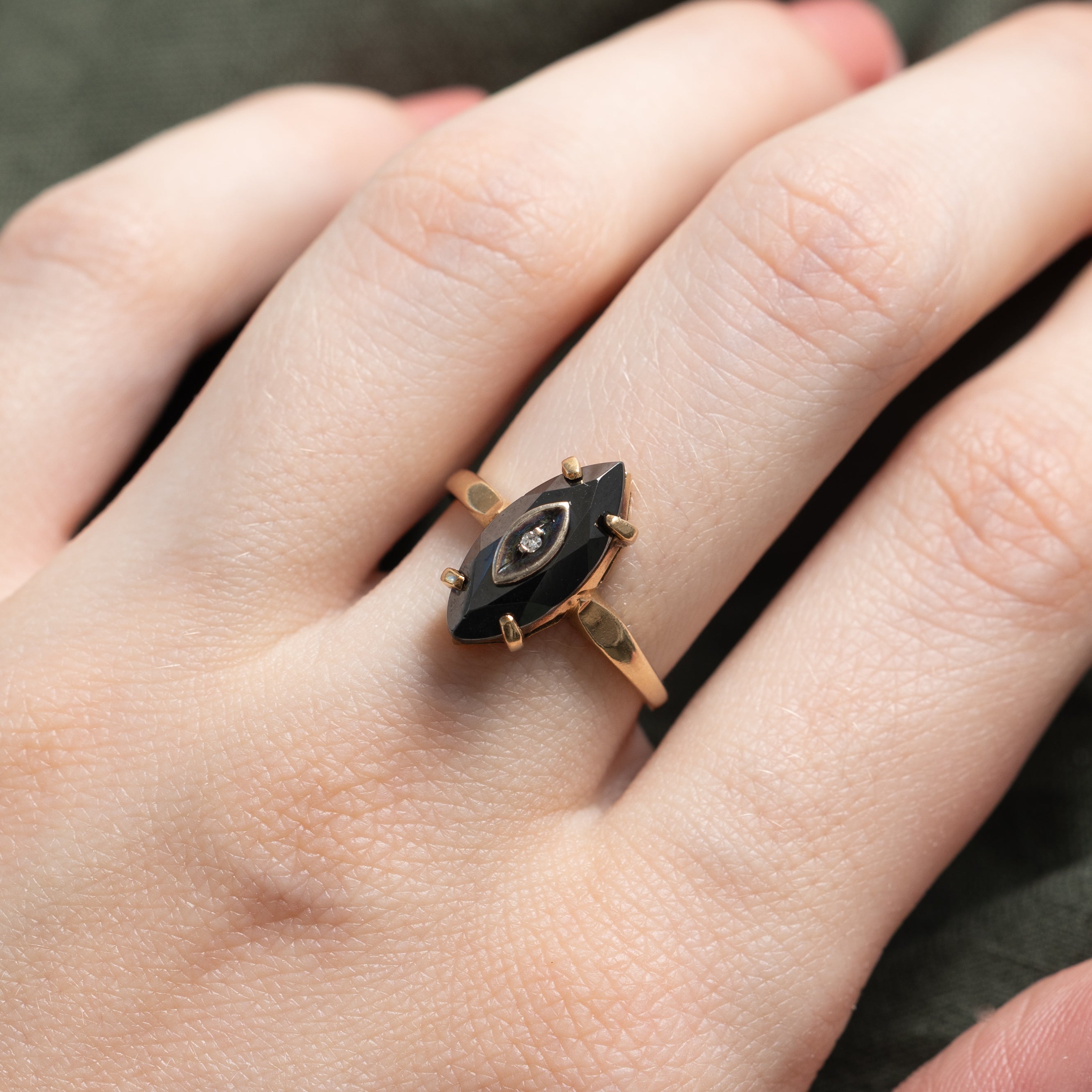 10k Hematite & Diamond Accent Navette Ring | 1.22ct | SZ 6.5