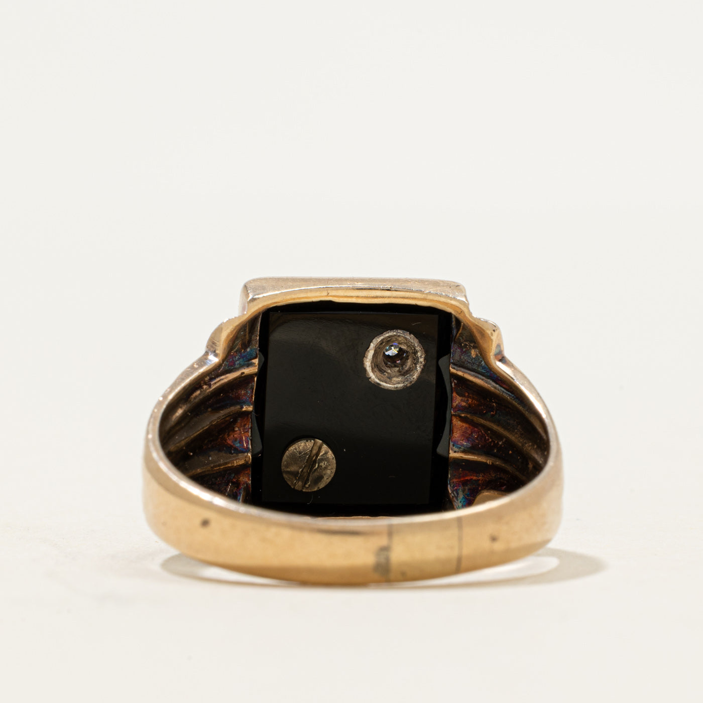 Vintage Canadian 10k Onyx & Diamond Freemason Signet Ring | 2.55ct | SZ 12