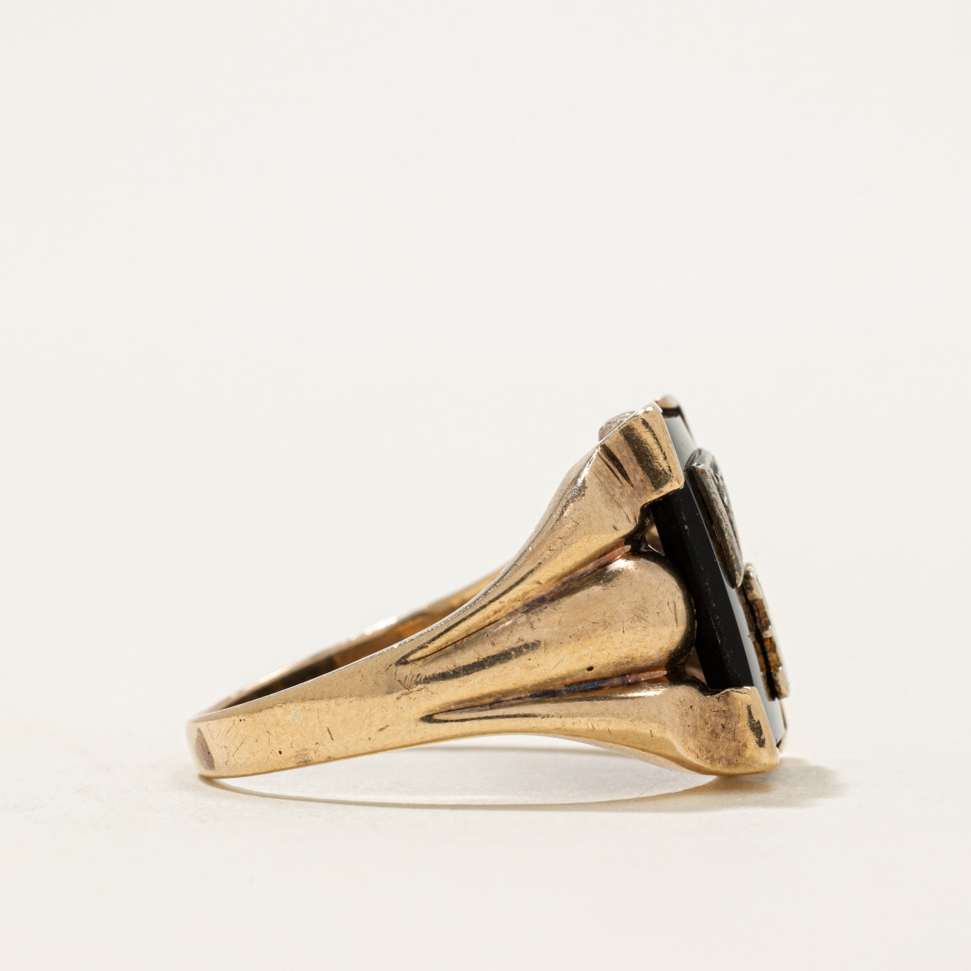 Vintage Canadian 10k Onyx & Diamond "H" Initial Signet Ring | 2.50ct | SZ 12.5