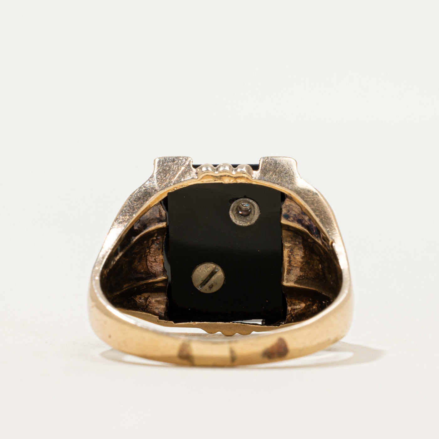 Vintage Canadian 10k Onyx & Diamond "H" Initial Signet Ring | 2.50ct | SZ 12.5
