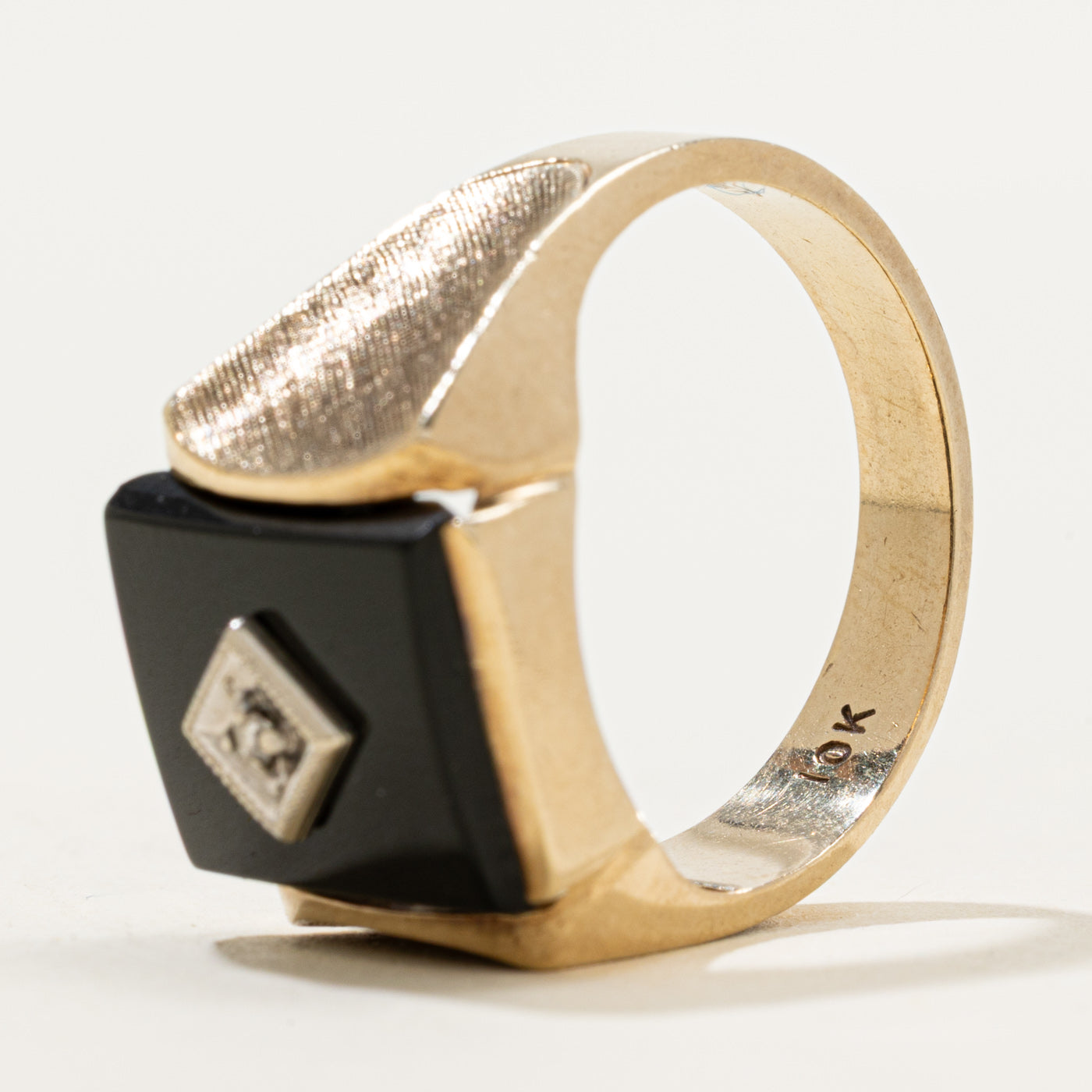 10k Onyx & Diamond Textured Signet Ring | 2.42ct | SZ 10.75