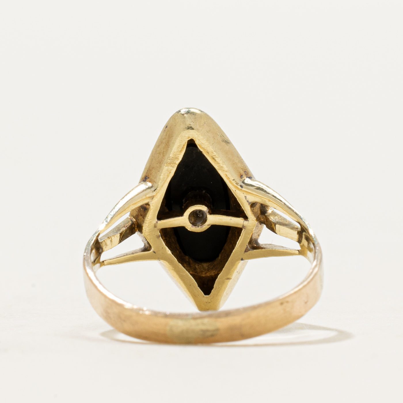 14k Onyx & Diamond Accent Navette Ring | 0.44ct | SZ 3.25