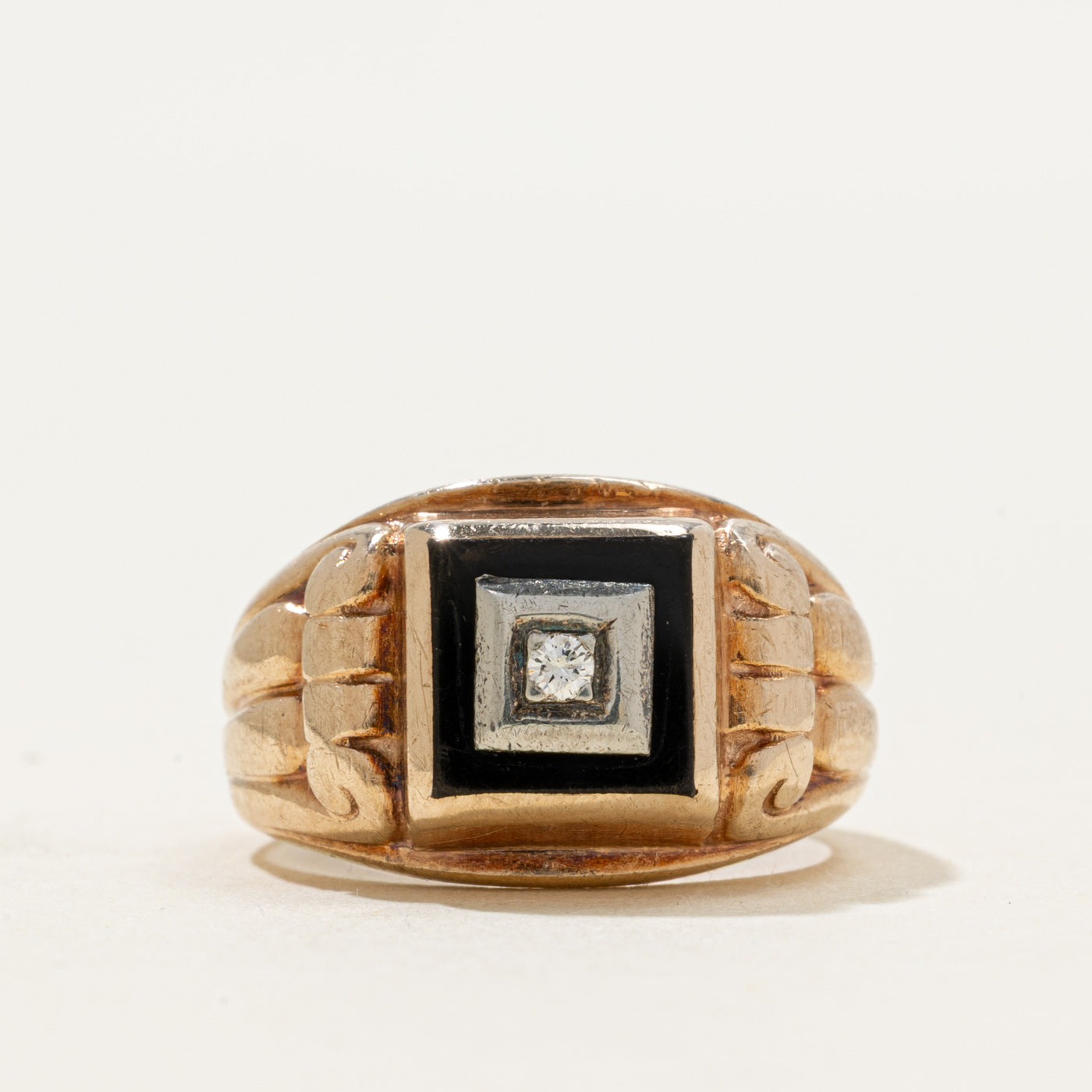 10k Square Onyx & Diamond Signet Ring | 0.71ct | SZ 5.25