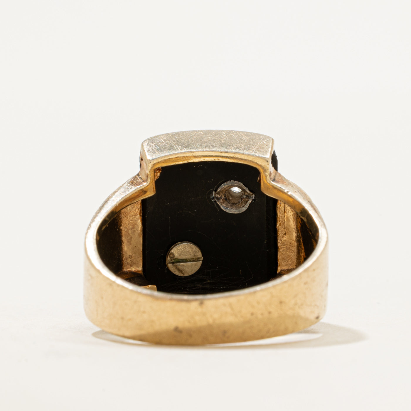 10k Onyx & Diamond "C" Initial Grooved Signet Ring | 2.43ct | SZ 7.5