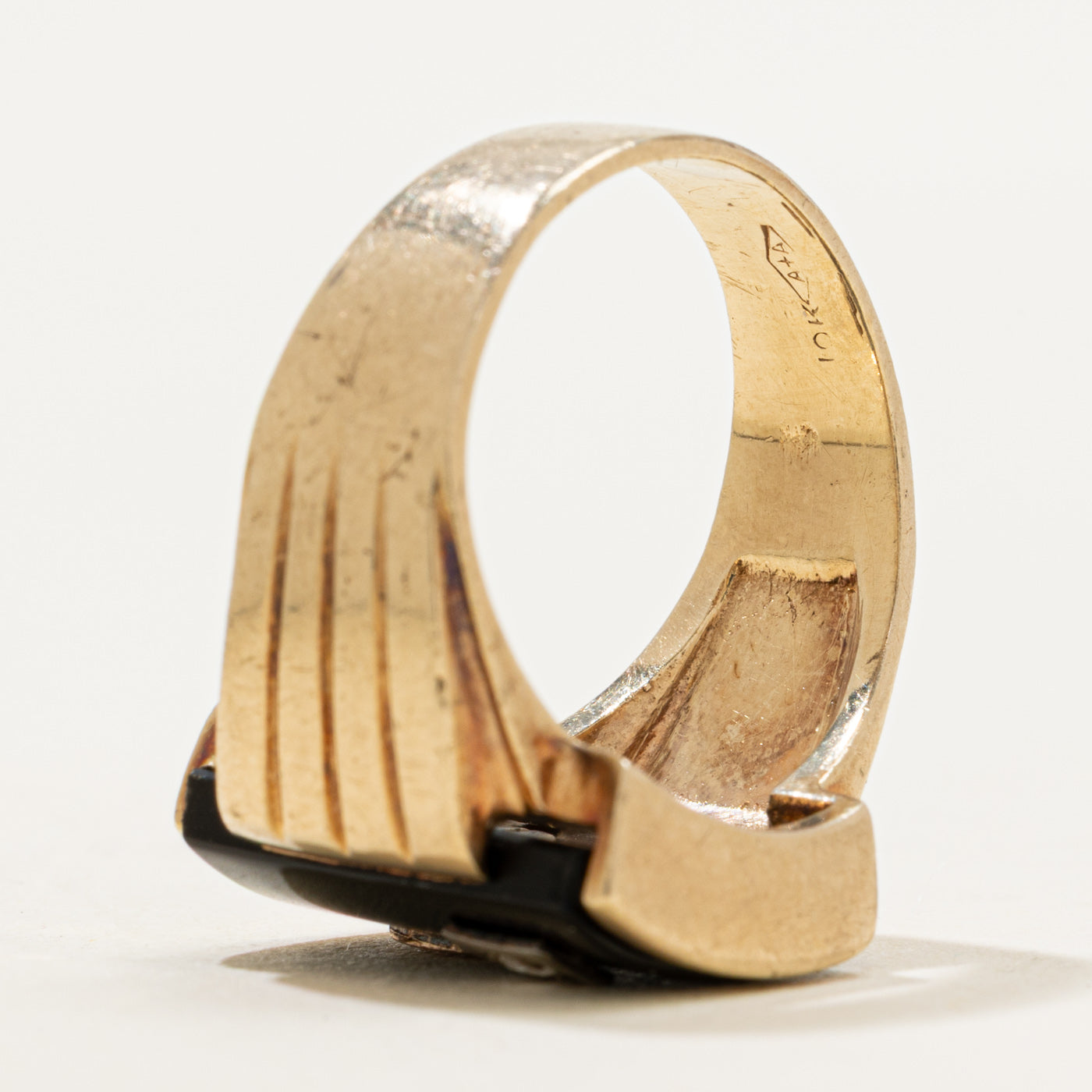 10k Onyx & Diamond "C" Initial Grooved Signet Ring | 2.43ct | SZ 7.5