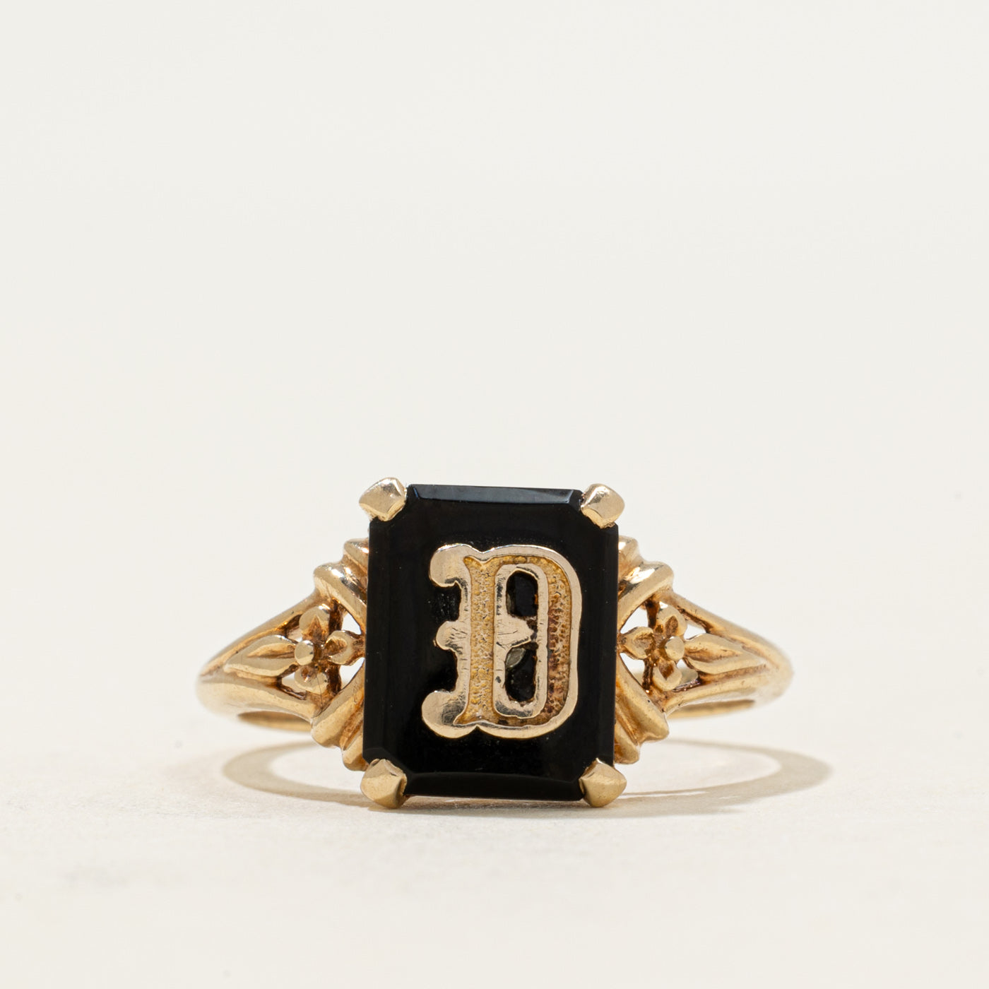 Vintage Canadian 10k Onyx "D" Initial Ring | 1.10ct | SZ 5