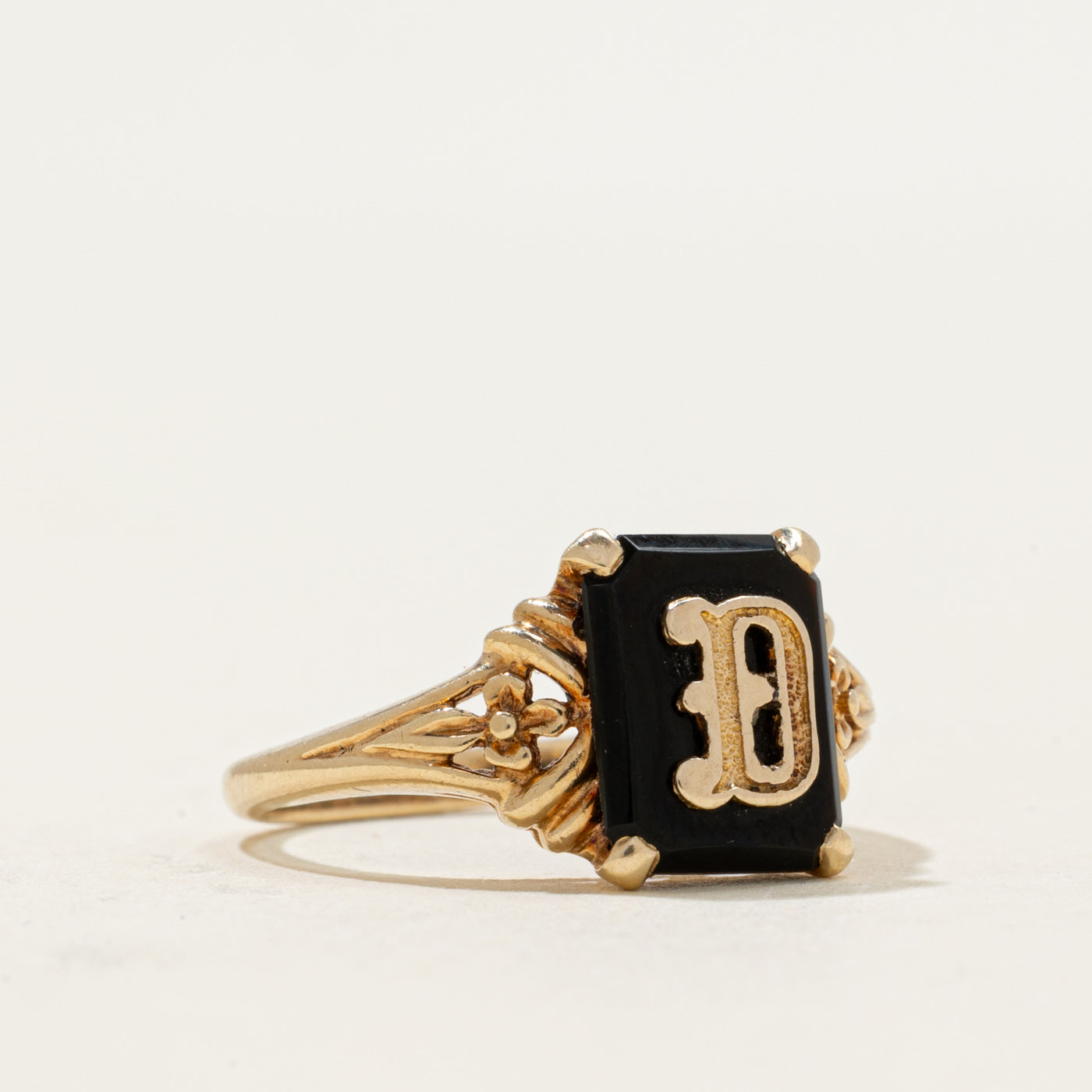 Vintage Canadian 10k Onyx "D" Initial Ring | 1.10ct | SZ 5