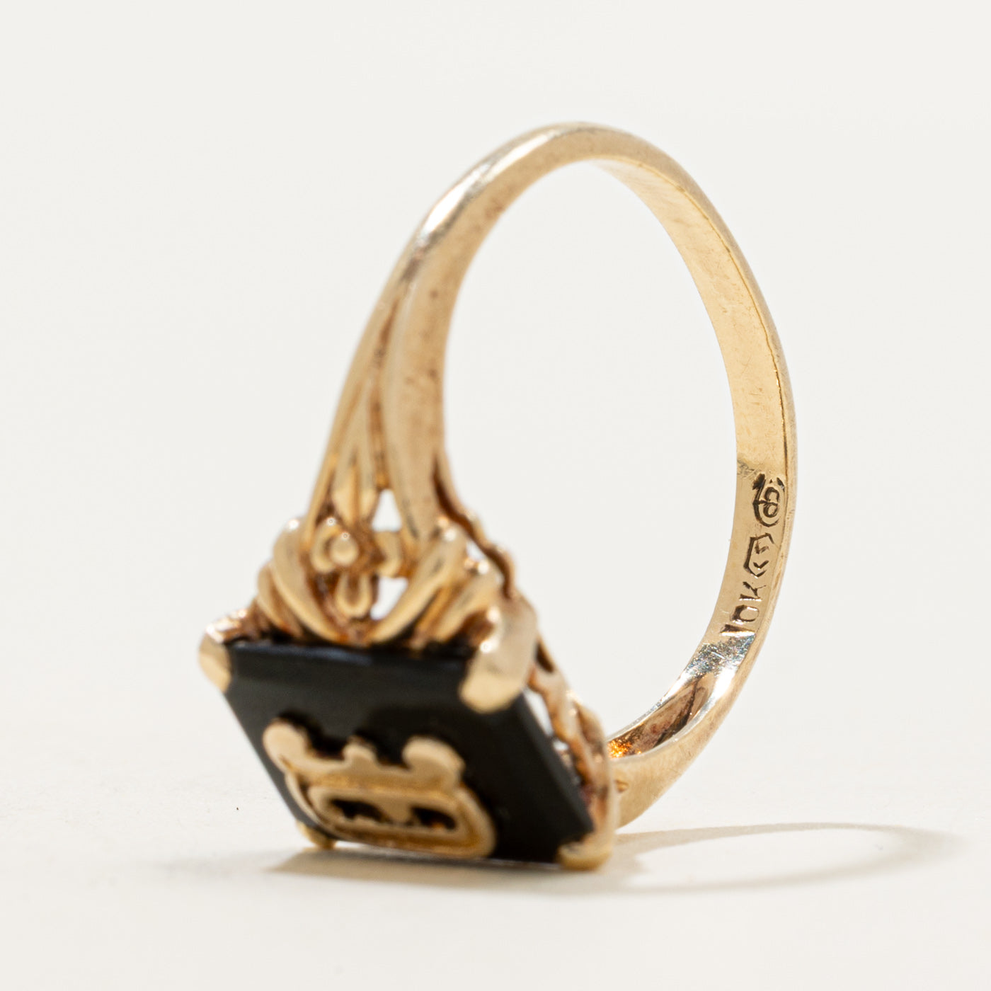 Vintage Canadian 10k Onyx "D" Initial Ring | 1.10ct | SZ 5