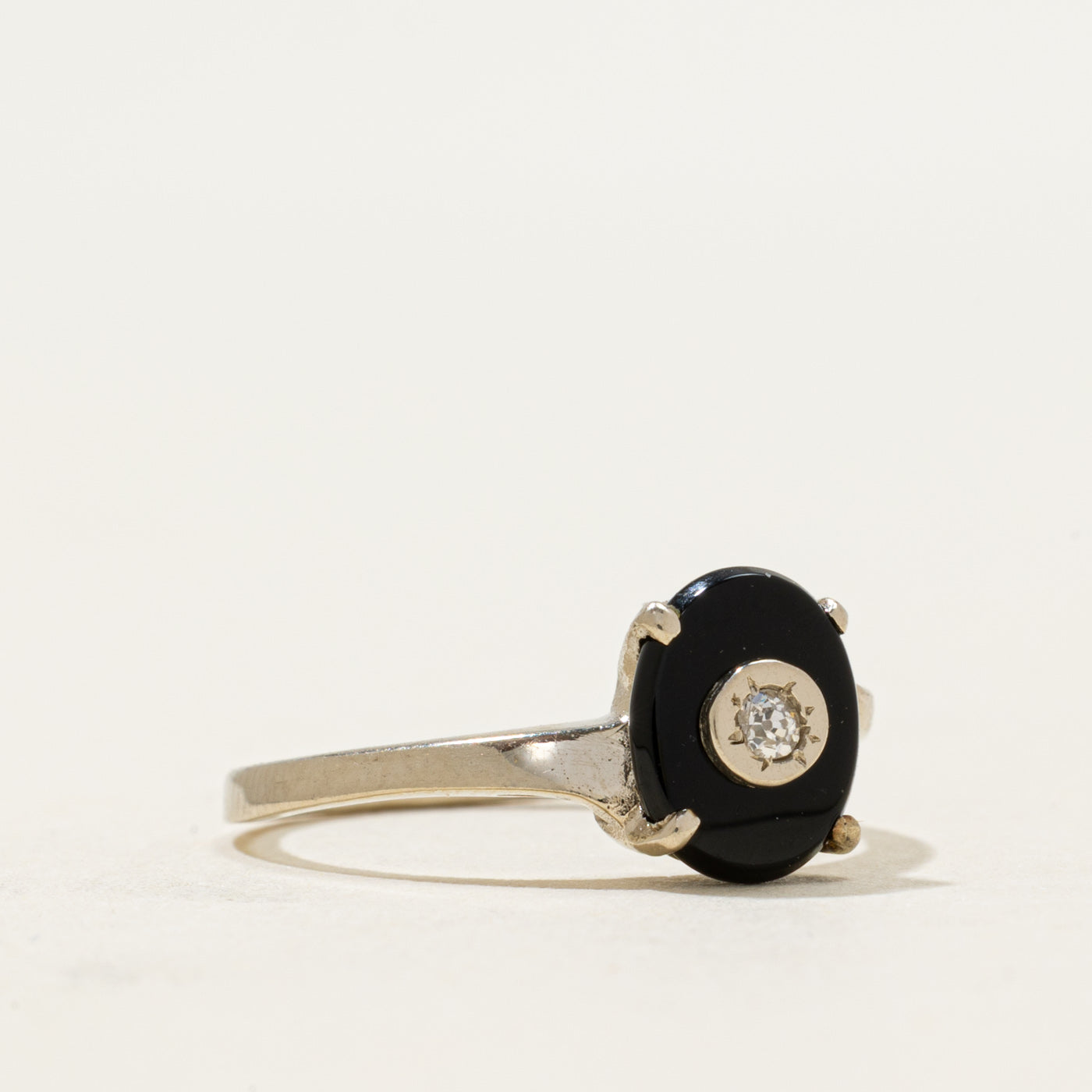 14k Oval Onyx & Diamond Bypass Ring | 1.24ct | SZ 6