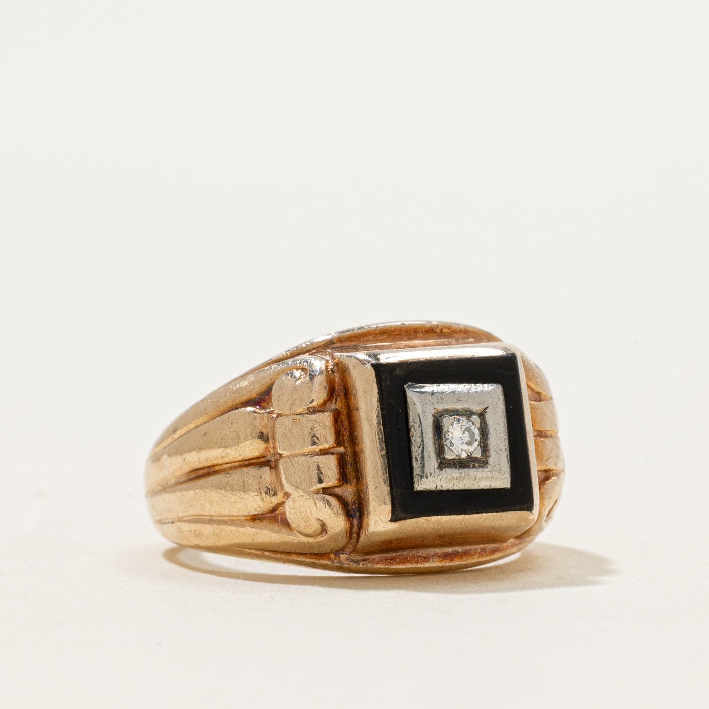 10k Square Onyx & Diamond Signet Ring | 0.71ct | SZ 5.25
