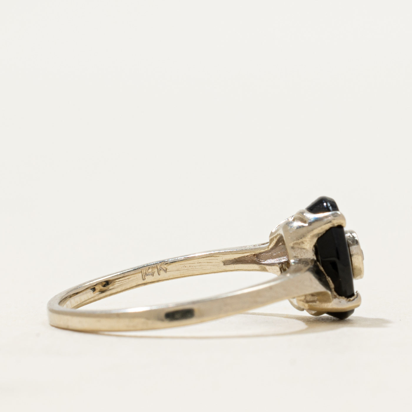 14k Oval Onyx & Diamond Bypass Ring | 1.24ct | SZ 6