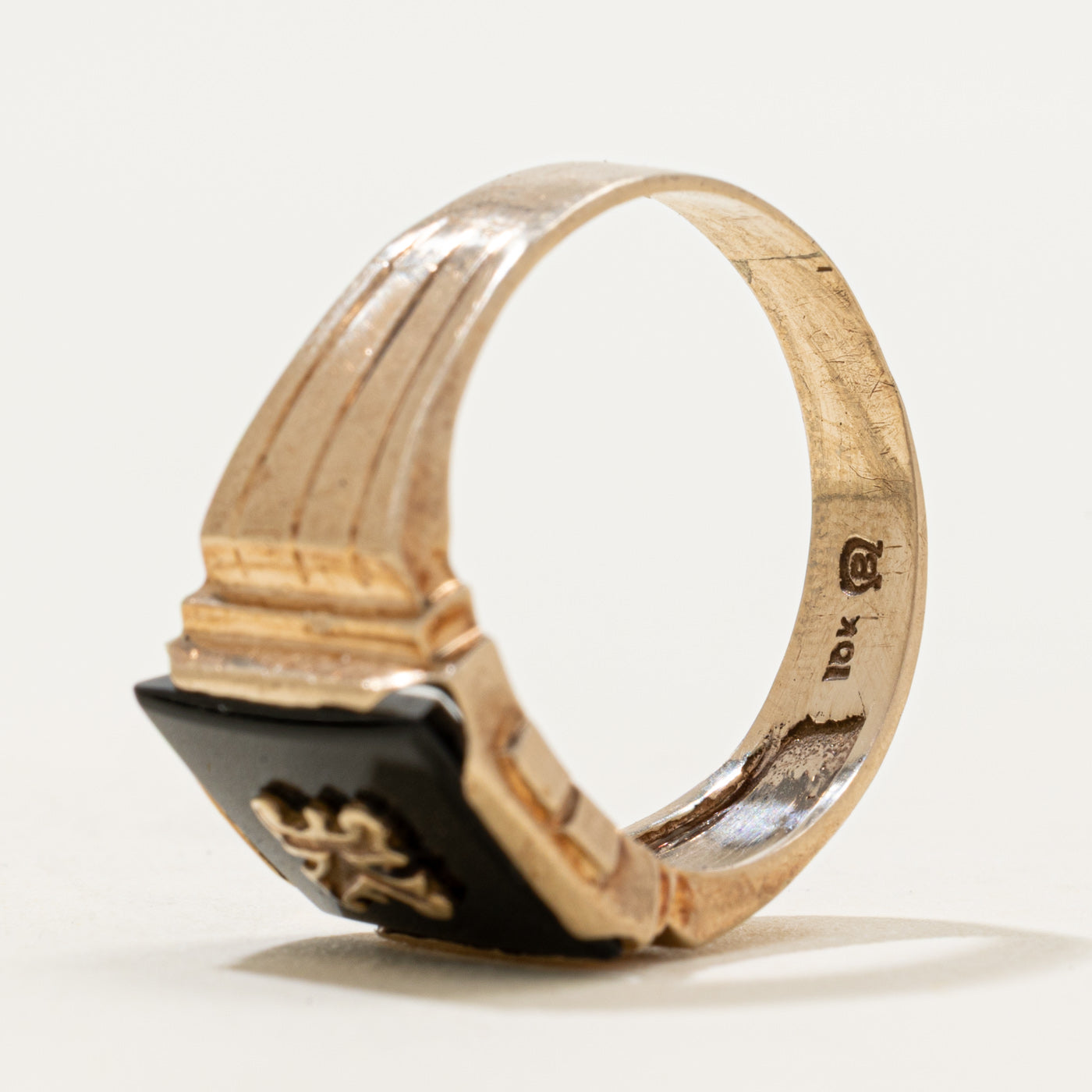 Vintage Canadian 10k Onyx "K" Initial Signet Ring | 1.37ct | SZ 8.25