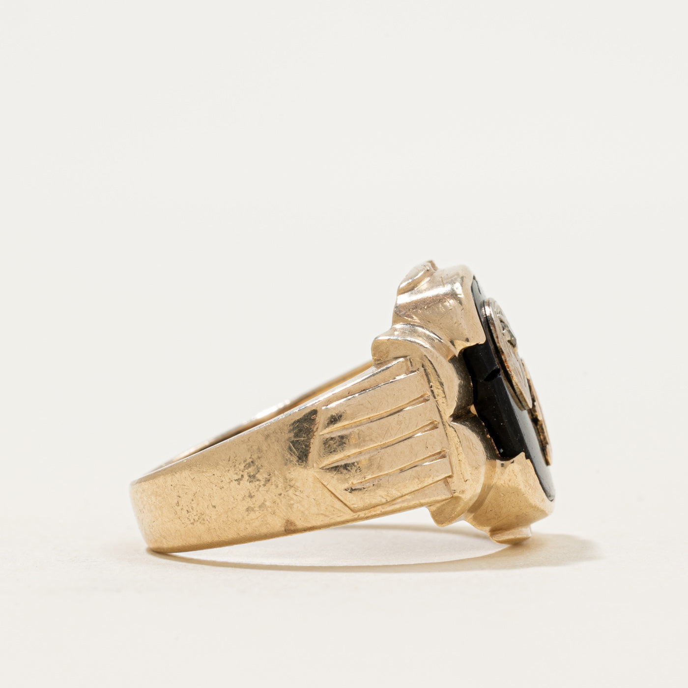 10k Onyx & Diamond "P" Initial Signet Ring | 2.66ct | SZ 9.75