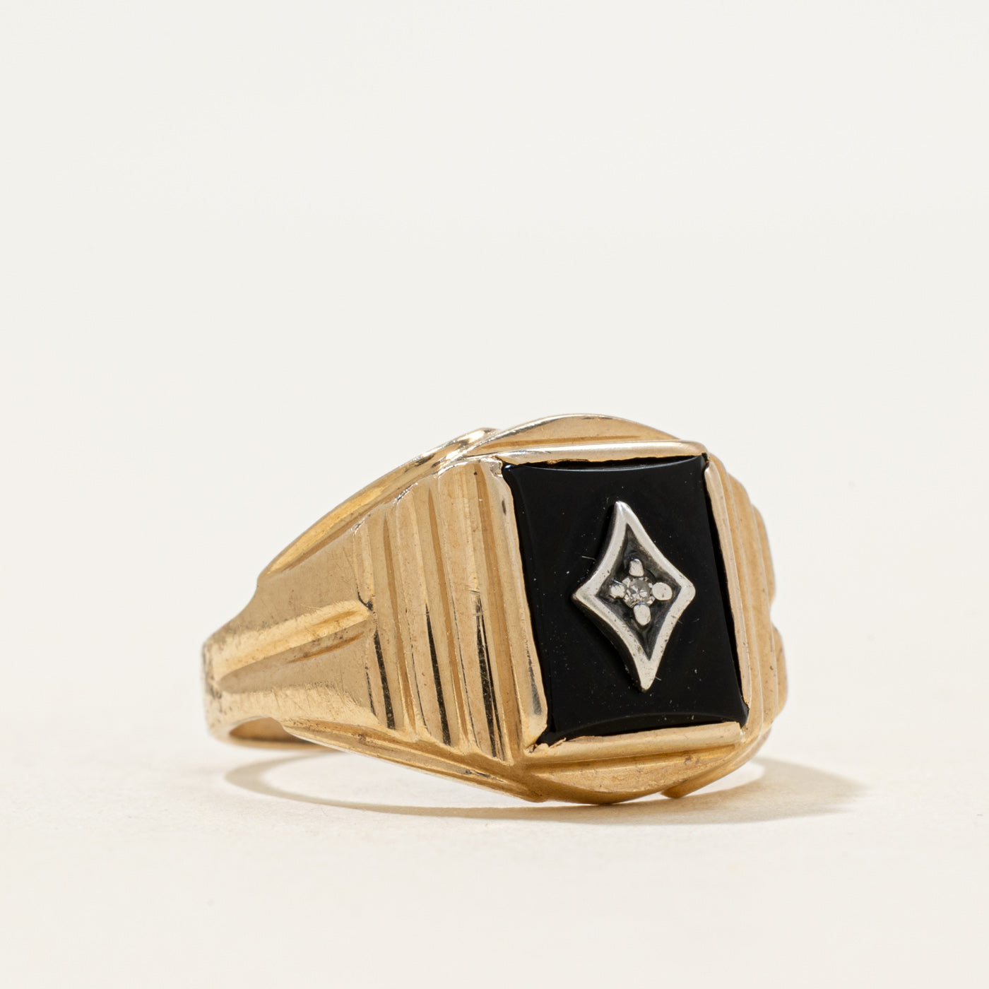 10k Rectangular Onyx & Diamond Signet Ring | 1.00ct | SZ 7.75