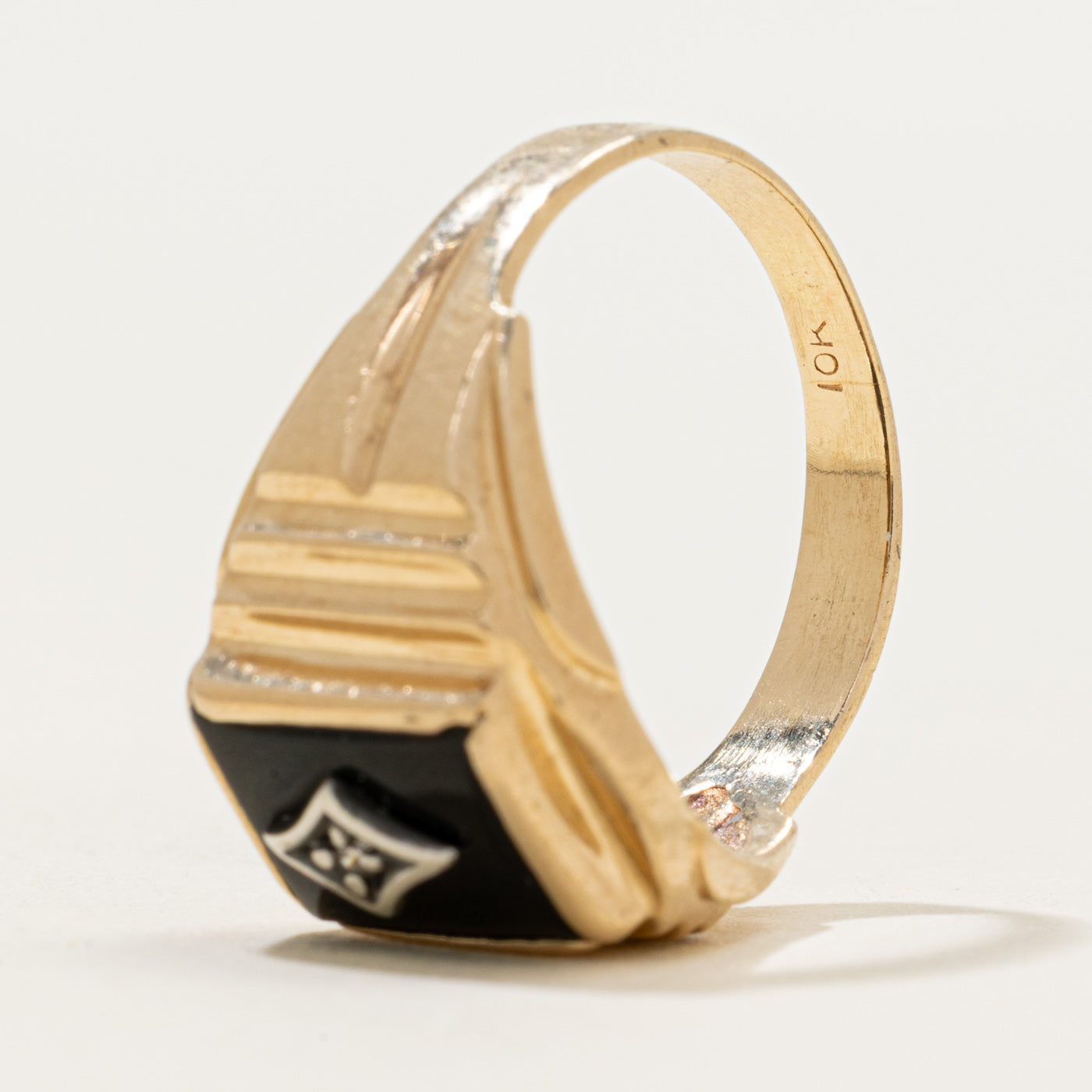 10k Rectangular Onyx & Diamond Signet Ring | 1.00ct | SZ 7.75