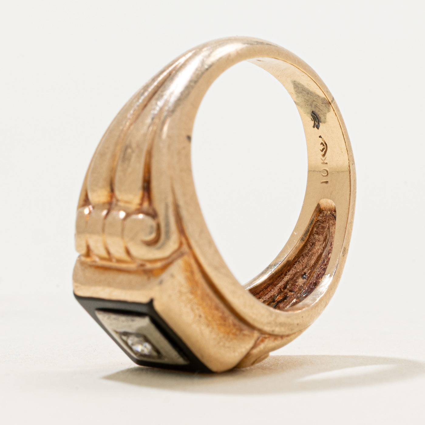 10k Square Onyx & Diamond Signet Ring | 0.71ct | SZ 5.25