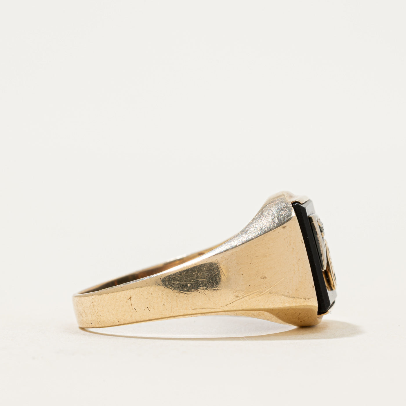 10k Onyx & White Sapphire Accent "G" Initial Signet Ring | 1.81ctw | SZ 13