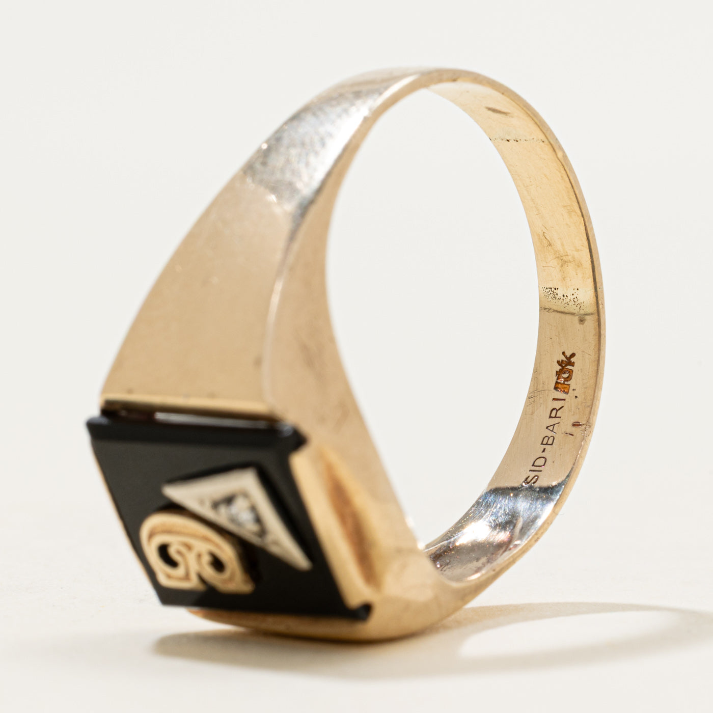10k Onyx & White Sapphire Accent "G" Initial Signet Ring | 1.81ctw | SZ 13