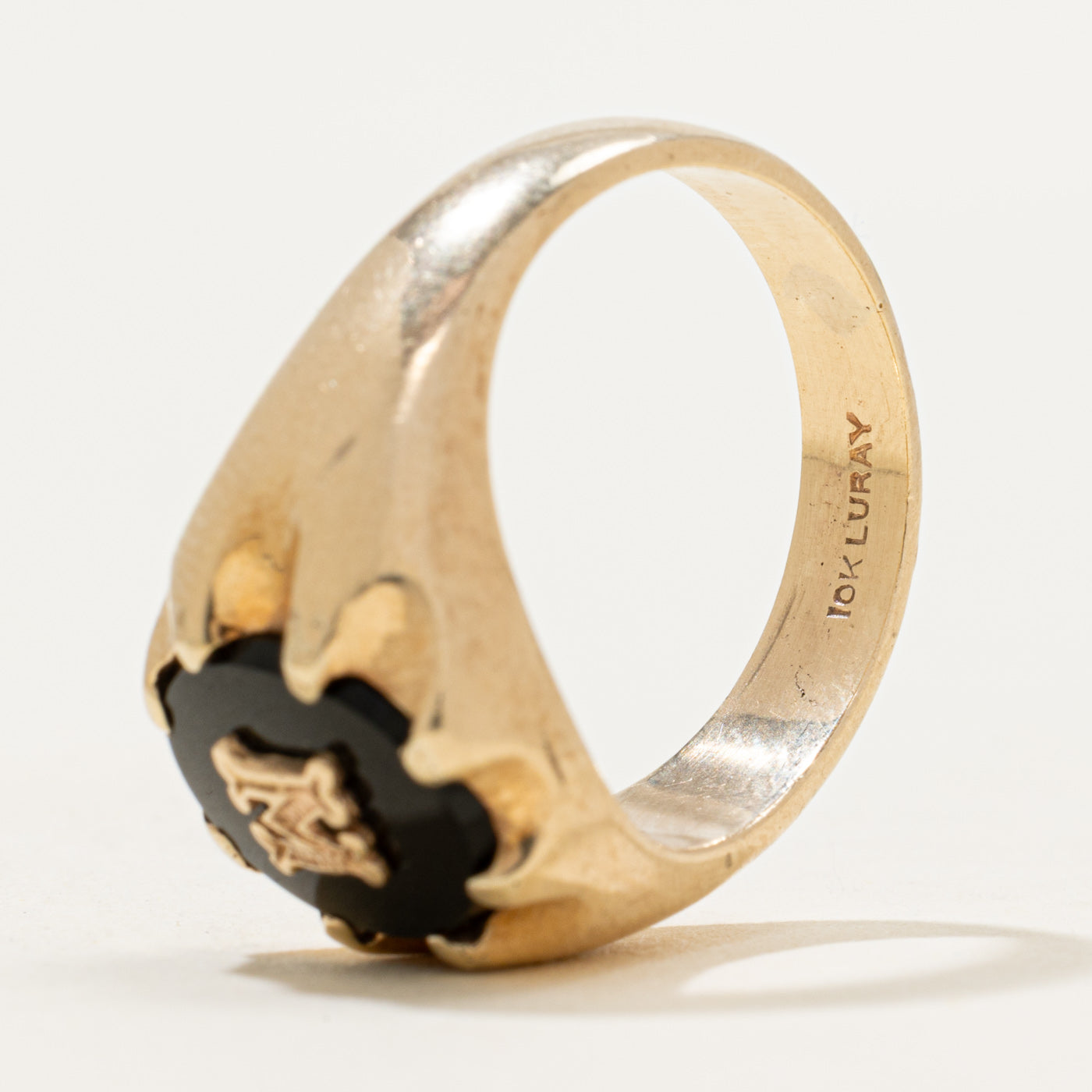 10k Belcher Set Onyx "M" Initial Signet Ring | 0.97ct | SZ 8.75