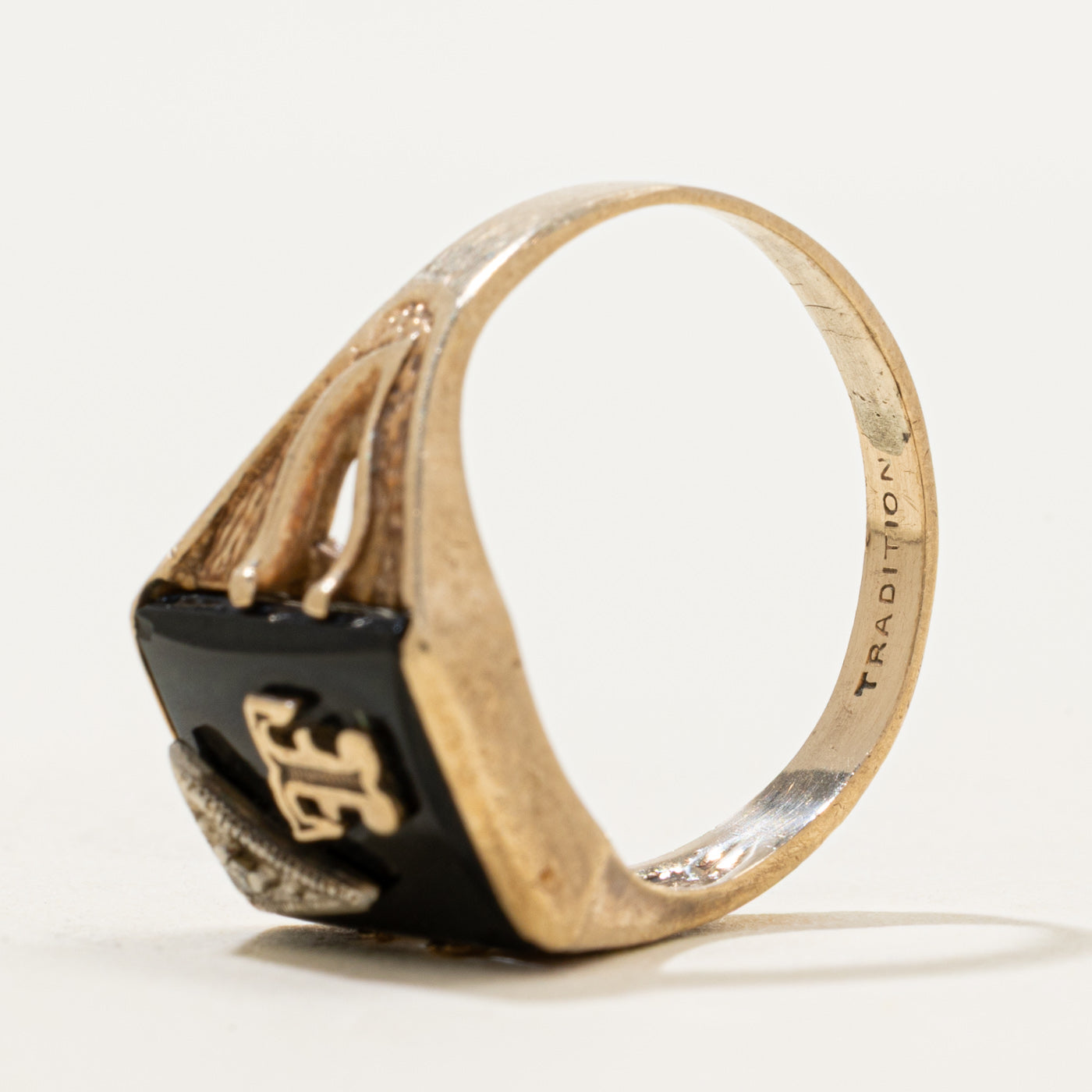 10k Onyx & Diamond "T" Initial Signet Ring | 1.78ct | SZ 7.5