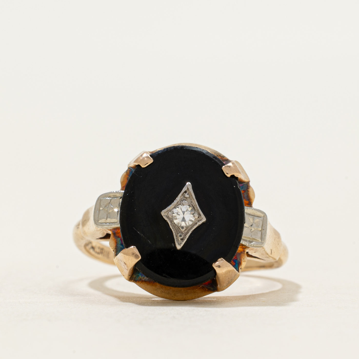 10k Oval Onyx & Diamond Accent Ring | 1.82ct | SZ 5.5