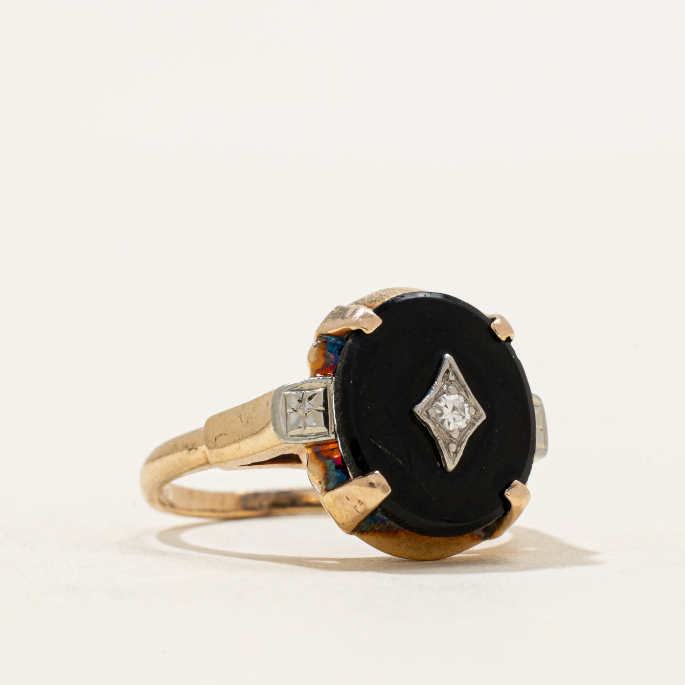 10k Oval Onyx & Diamond Accent Ring | 1.82ct | SZ 5.5