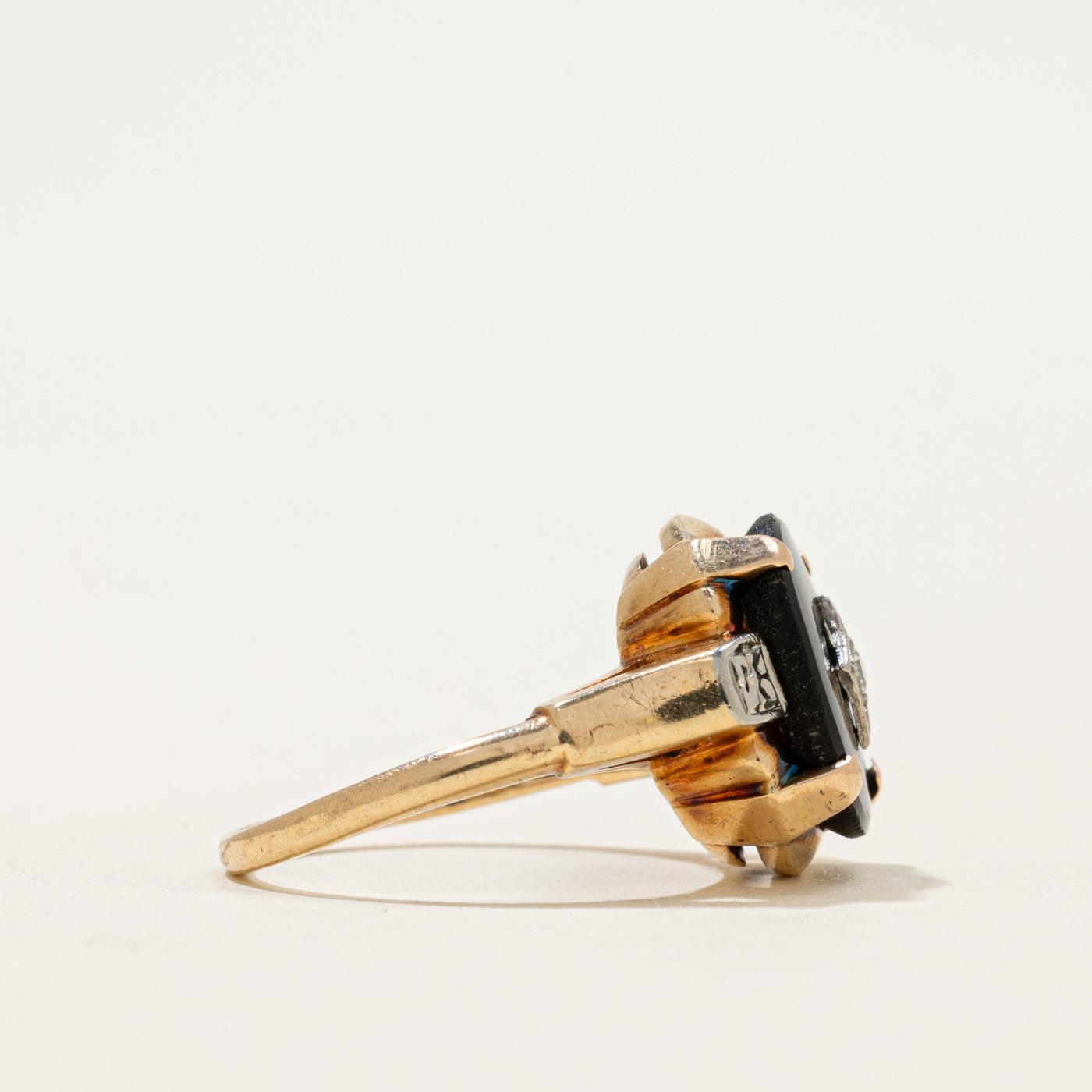 10k Oval Onyx & Diamond Accent Ring | 1.82ct | SZ 5.5