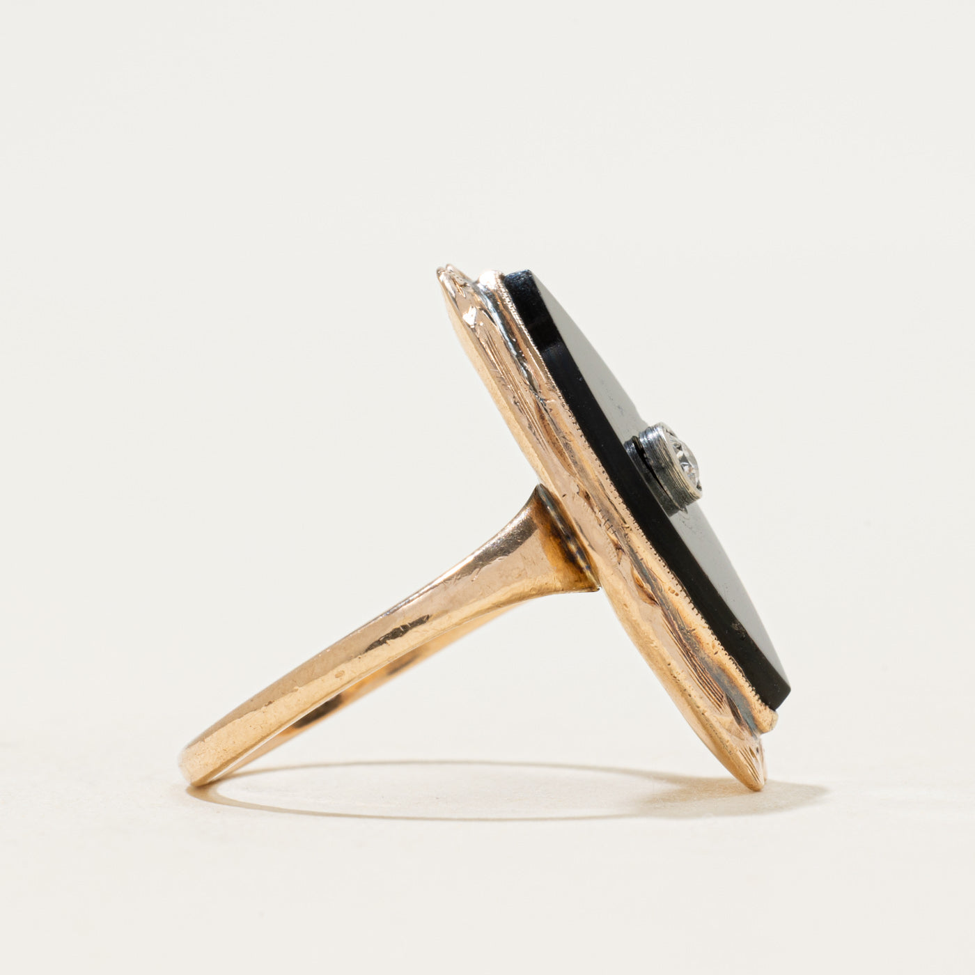 10k Onyx & Diamond Navette Ring | 1.29ct | SZ 6.75