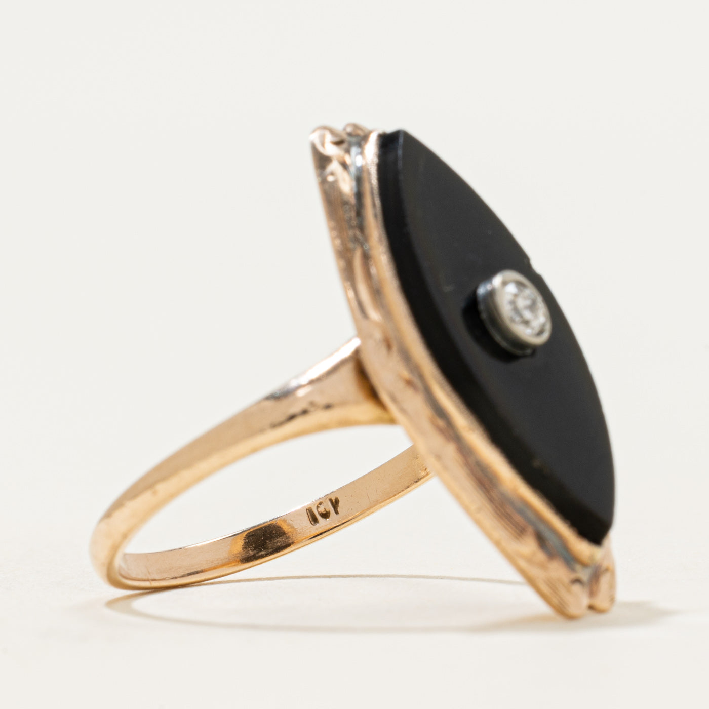 10k Onyx & Diamond Navette Ring | 1.29ct | SZ 6.75