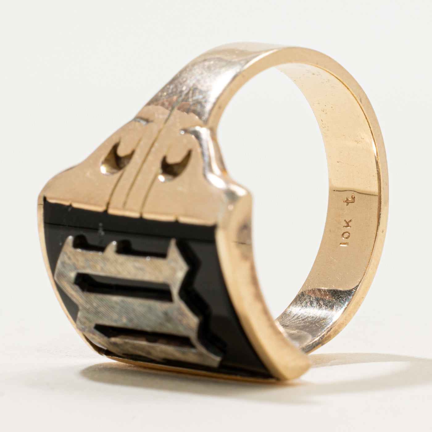 10k Bezel Set Onyx "M" Initial Signet Ring | 1.53ct | SZ 11.5