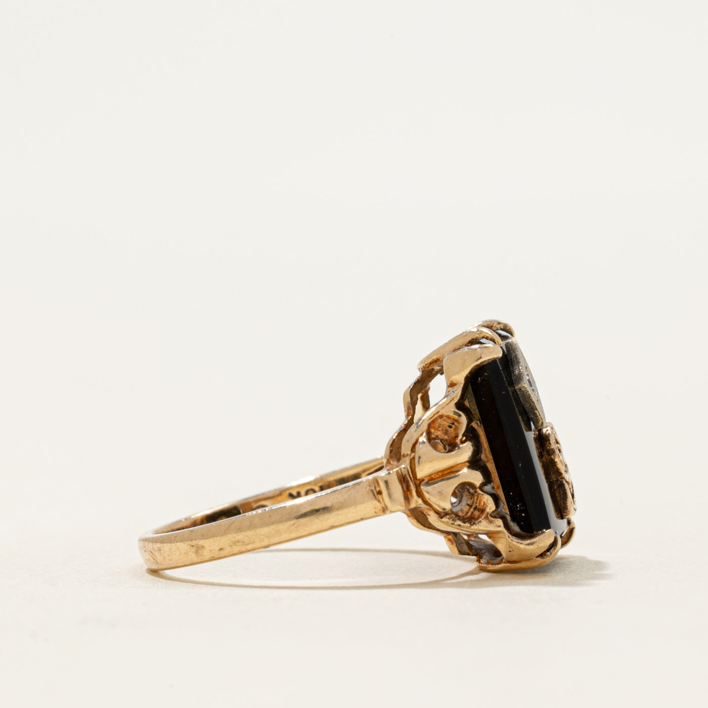 10k Onyx & Diamond "S" Initial Ornate Ring | 1.89ct | SZ 6