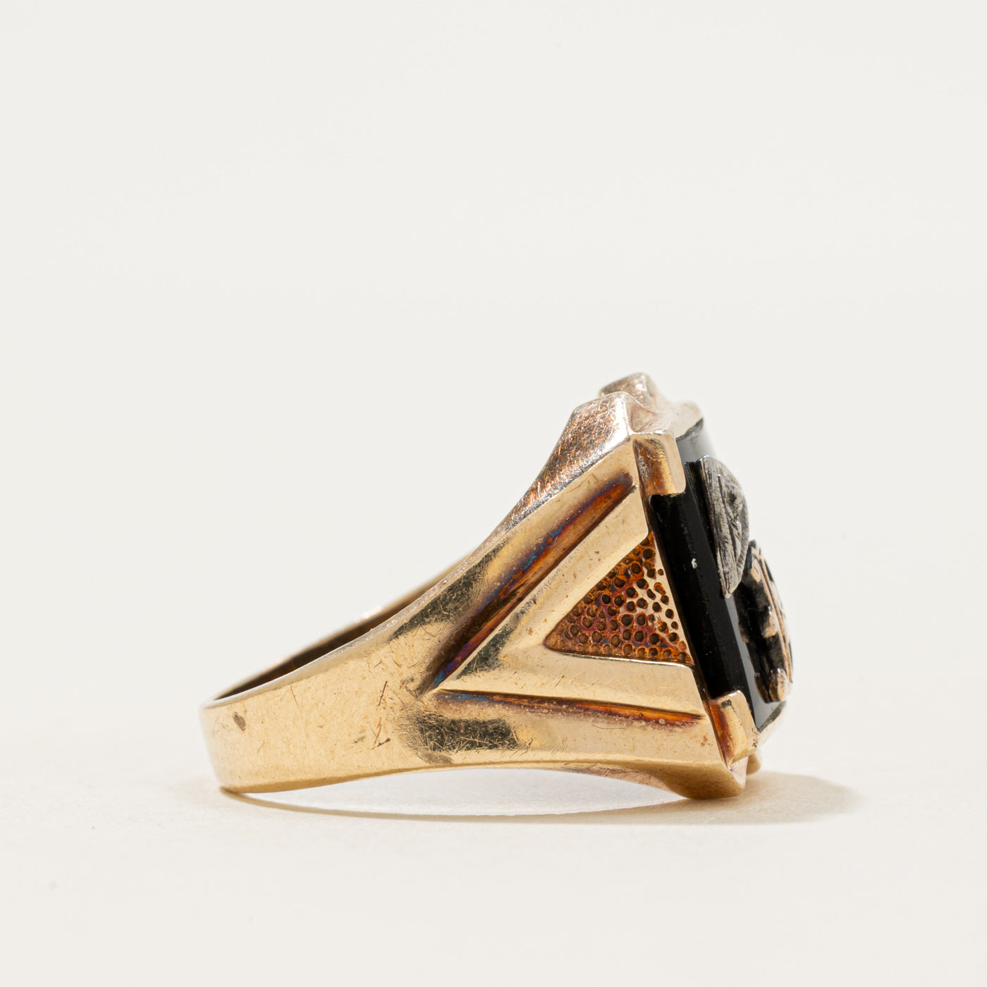 10k Onyx & Diamond "B" Initial Textured Signet Ring | 1.77ct | SZ 7.5
