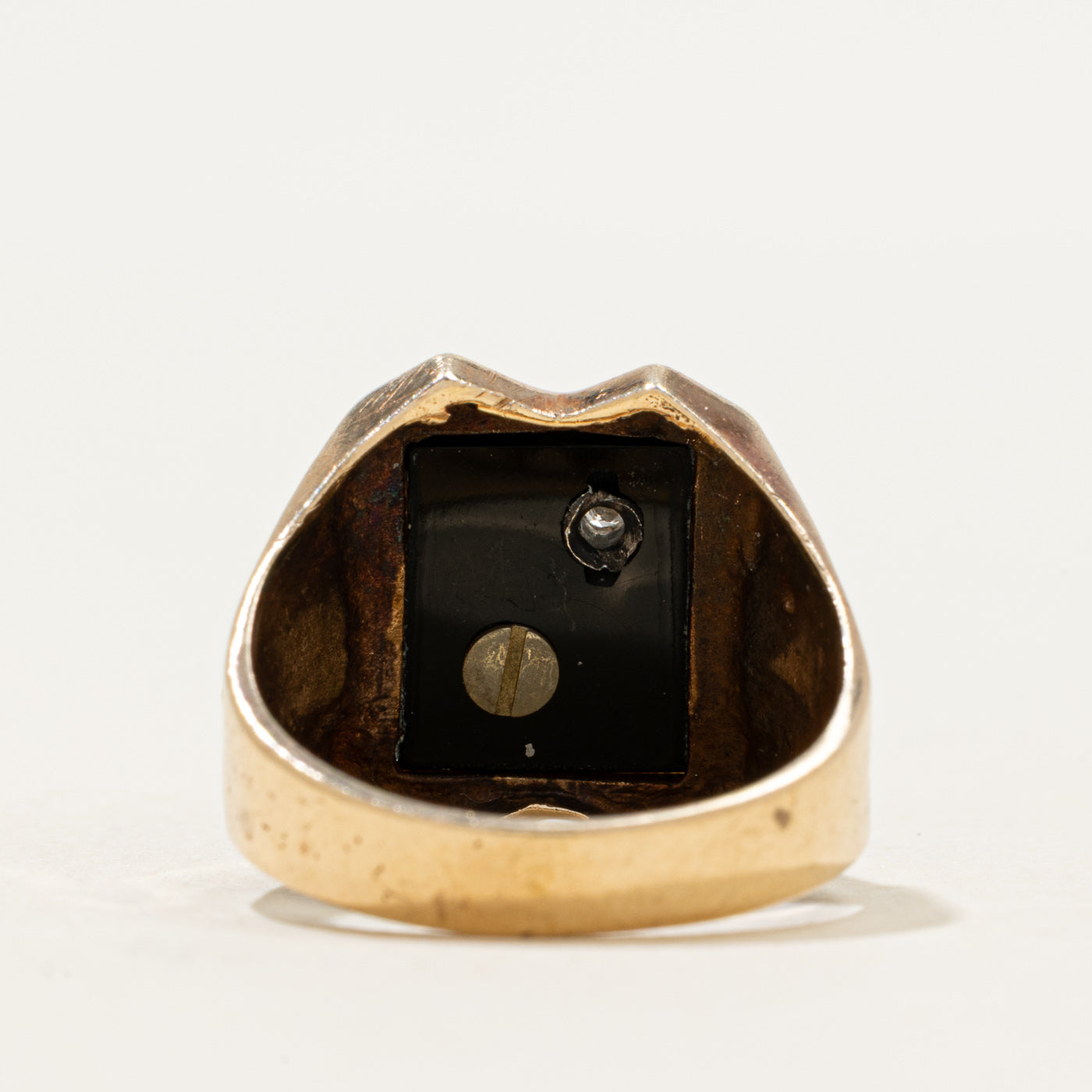 10k Onyx & Diamond "B" Initial Textured Signet Ring | 1.77ct | SZ 7.5