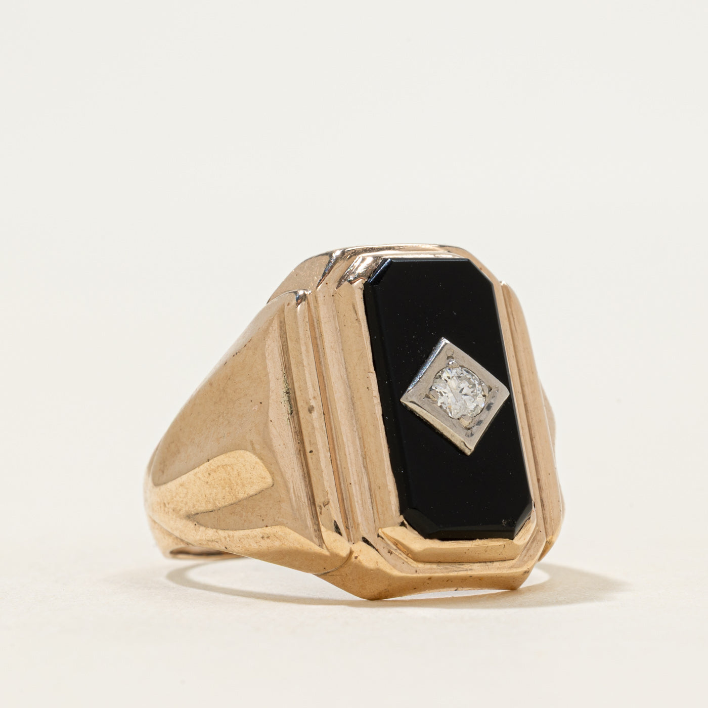 14k Octagonal Onyx & Diamond Signet Ring | 1.45ct, 0.05ct | SZ 8.75