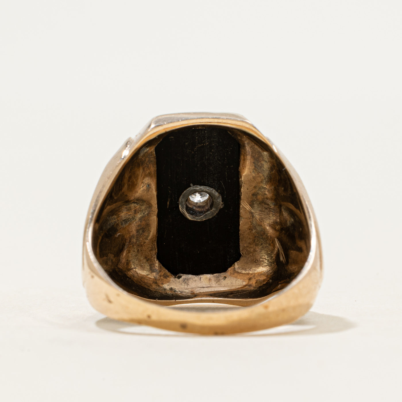 14k Octagonal Onyx & Diamond Signet Ring | 1.45ct, 0.05ct | SZ 8.75